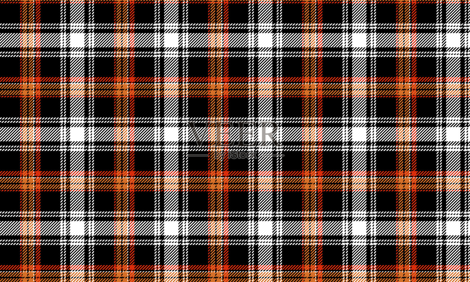 黑白黄橙格子布料图案，现代独特，适用于纺织品和服装设计，如裙子、裤子或装饰性面料。矢量插图。插画图片素材