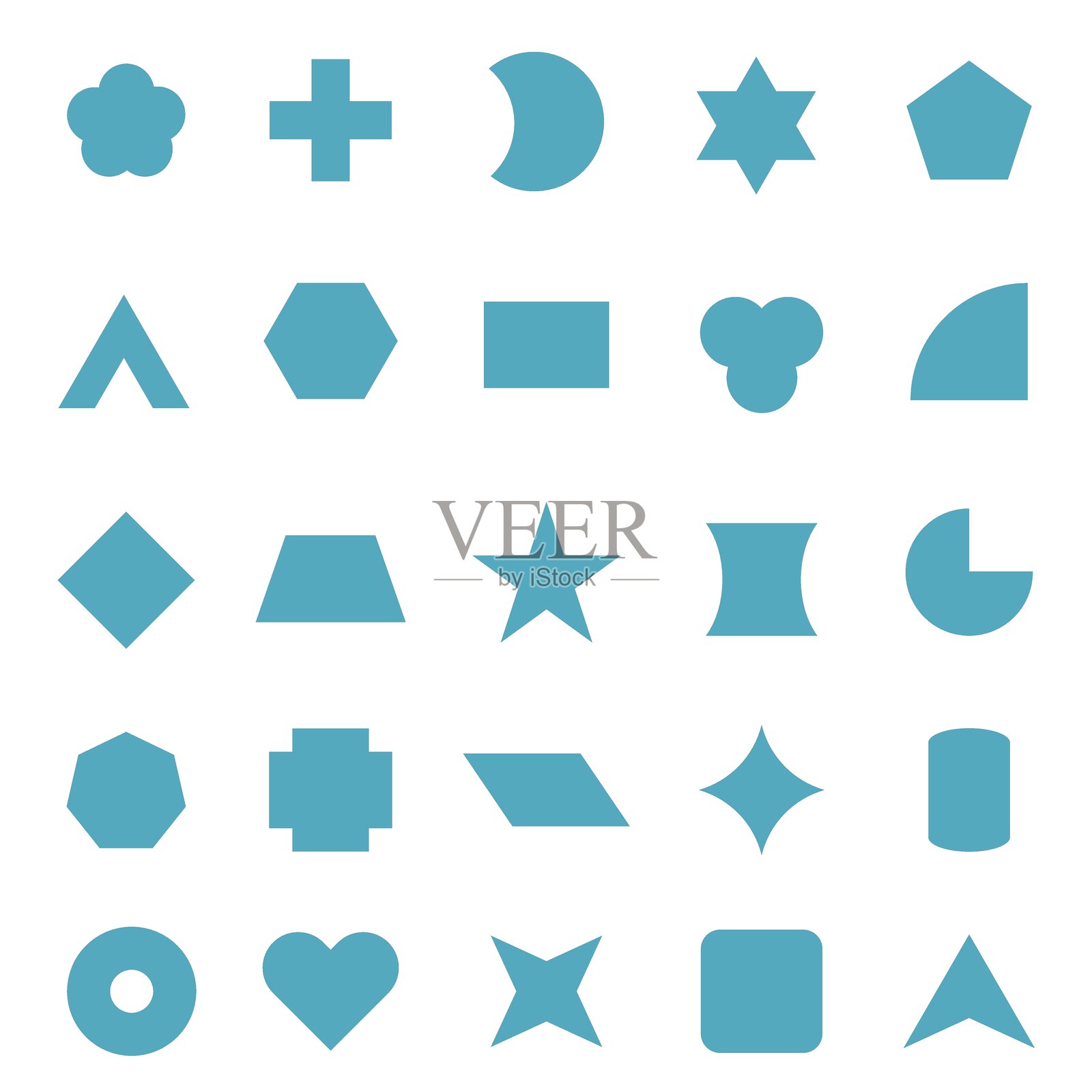 几何图形。蓝色不同形状的几何形状轮廓。插画图片素材