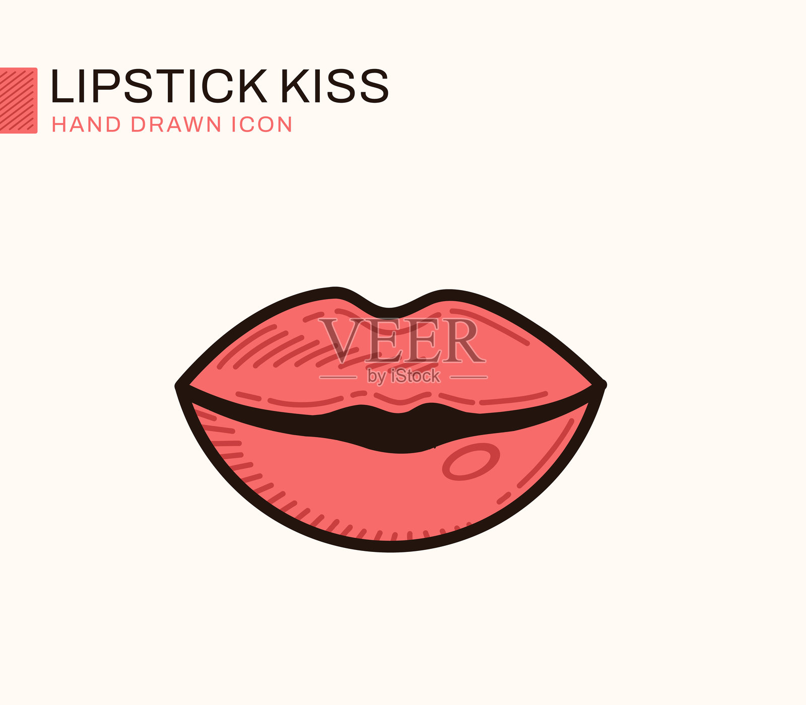 唇膏吻平面设计单线图标插画图片素材