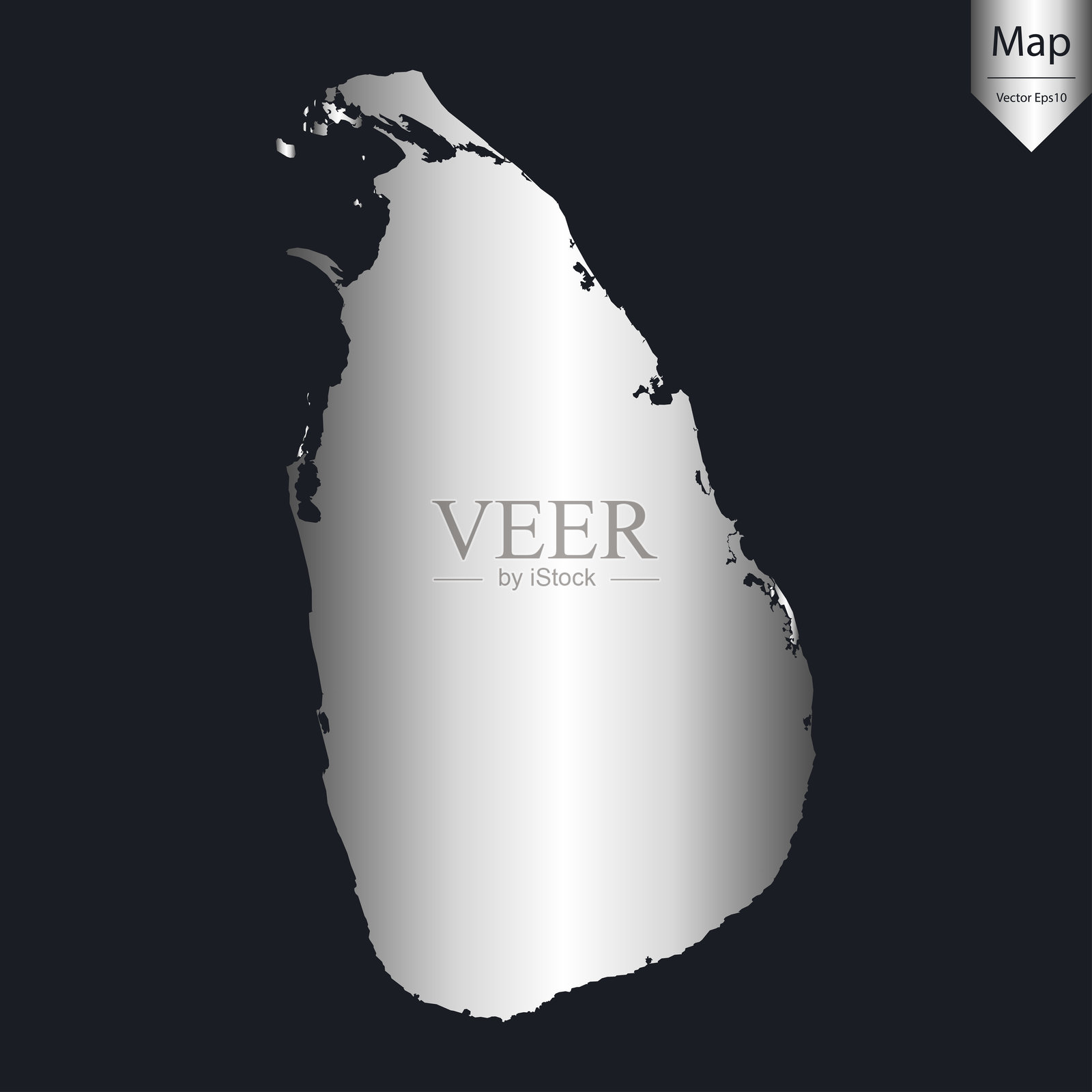 高细节银色斯里兰卡地图插画图片素材