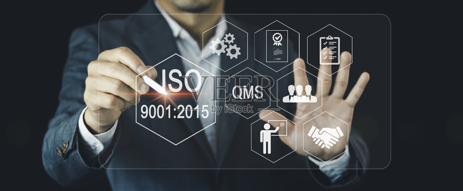 ISO 9001:2015标准认证标准化质量控制（QMS）概念照片摄影图片