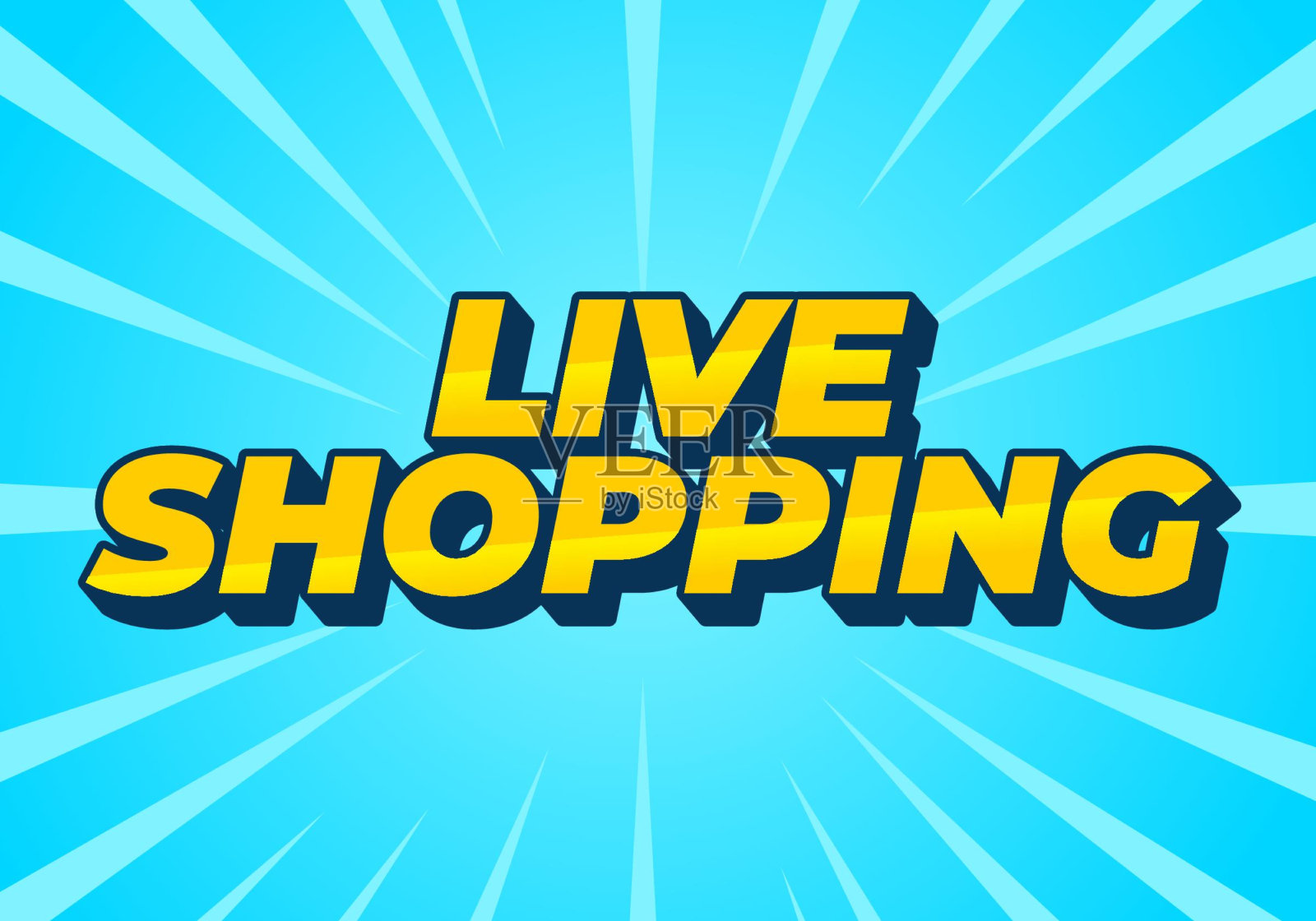直播购物。具有引人注目的颜色的3D风格文本效果插画图片素材