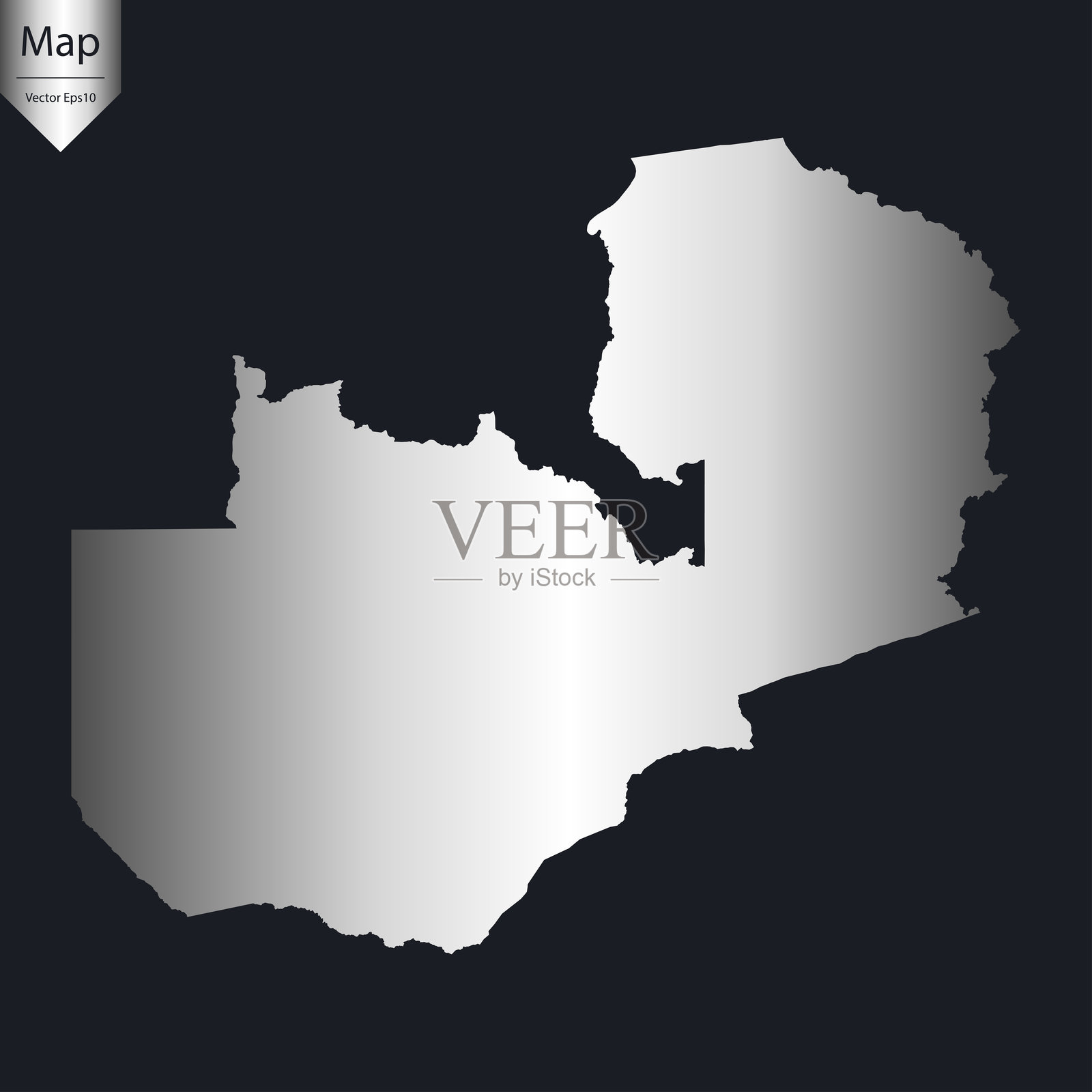 高细节银色赞比亚地图插画图片素材