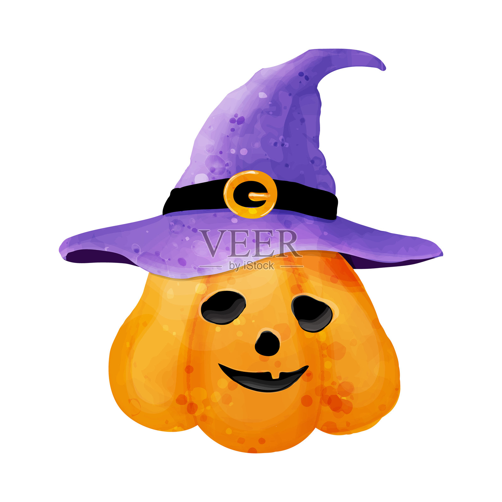 杰克的南瓜灯与女巫帽。矢量水彩插图插画图片素材