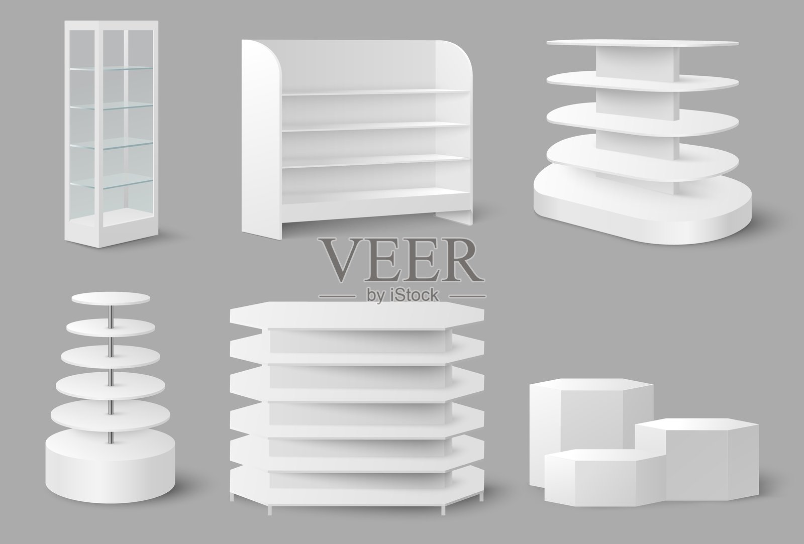 空的商店货架模型矢量插图孤立集插画图片素材