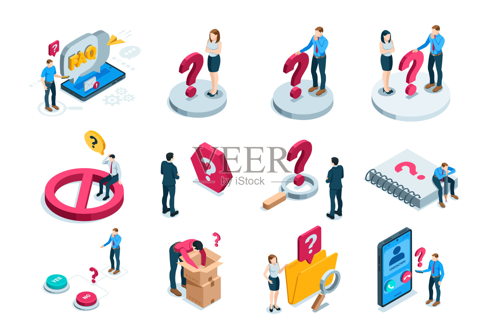 一组人和问号插画图片素材