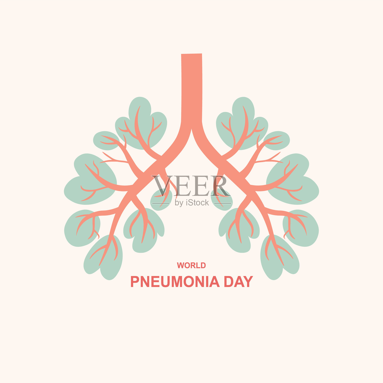 手绘平面矢量插图世界肺炎日横幅文字。背景:在11月12日的医学事件中出现人肺体征。设计传单，卡片，纸张，印刷品，小册子，网页插画图片素材