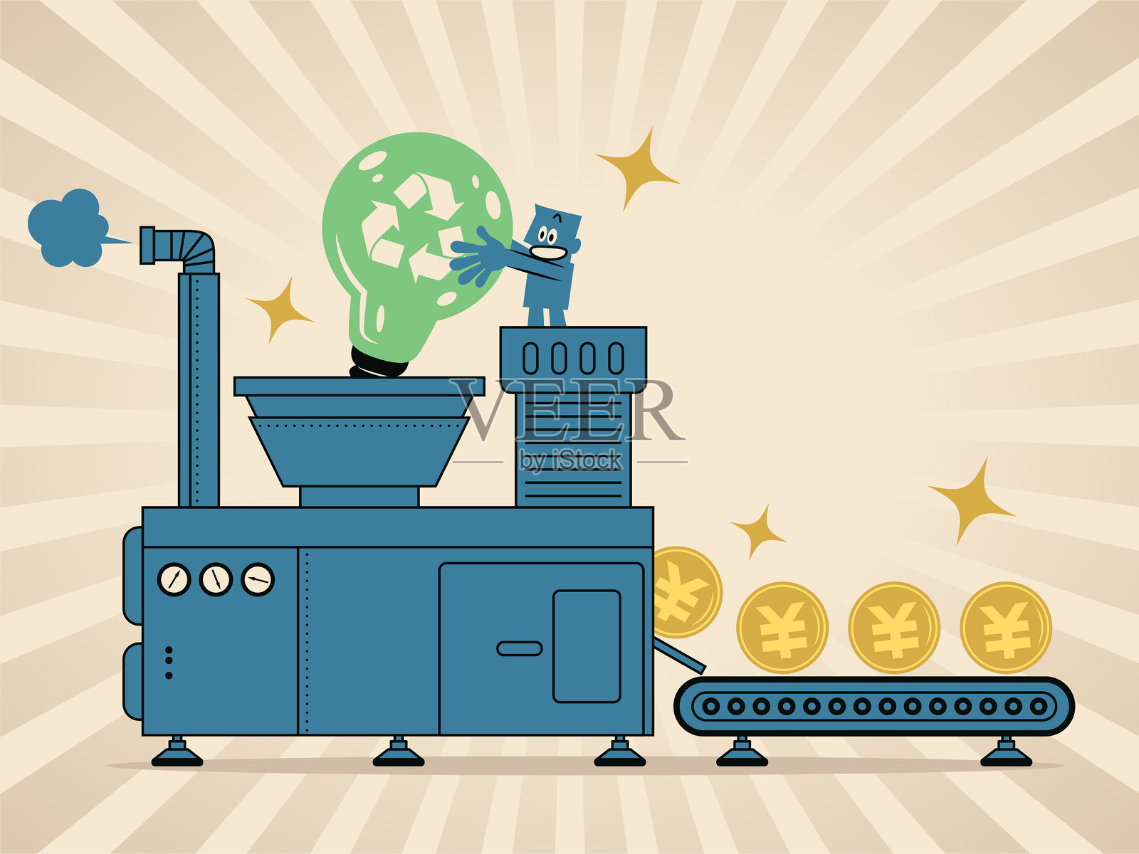 创意工厂：商人投入创意，收获财富插画图片素材