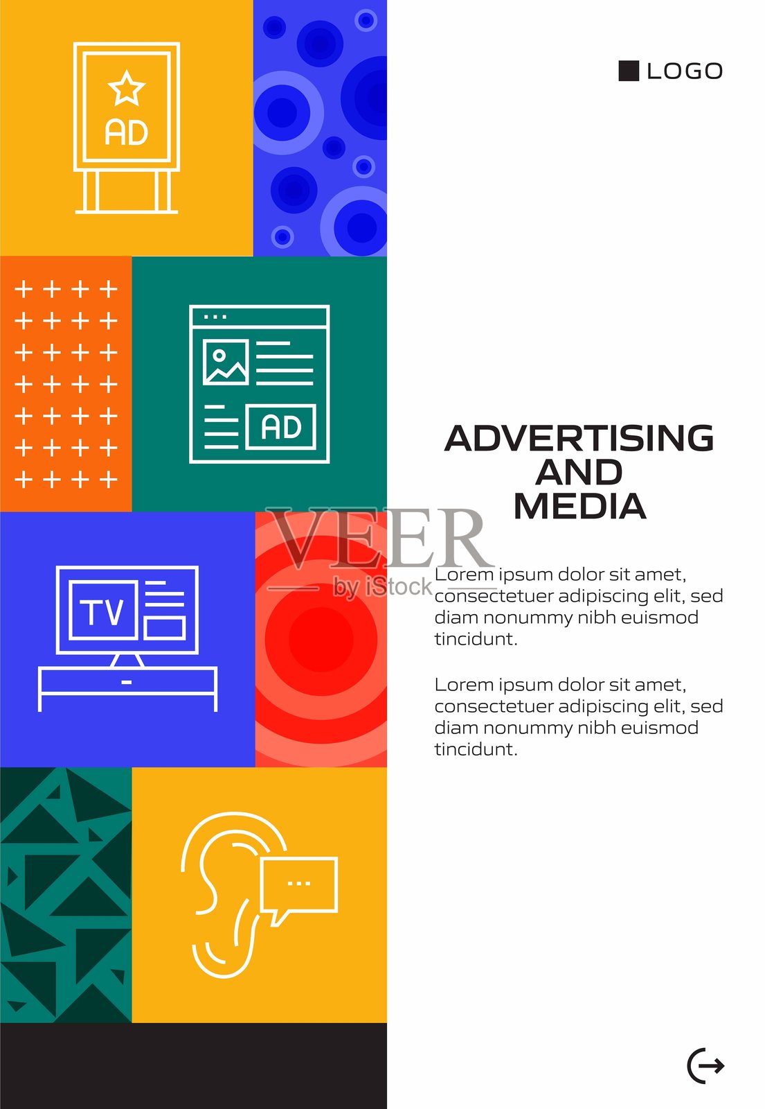 广告和媒体概念，线风格矢量插图。插画图片素材