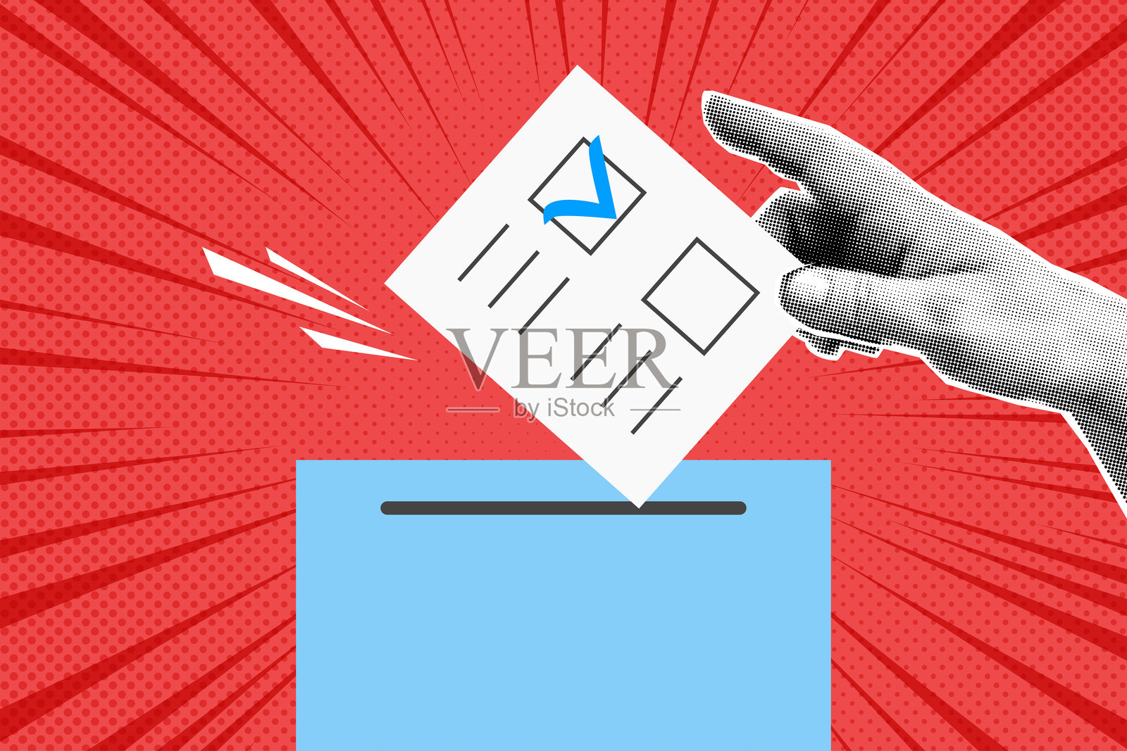 半色调的手把选票放在投票箱上插画图片素材