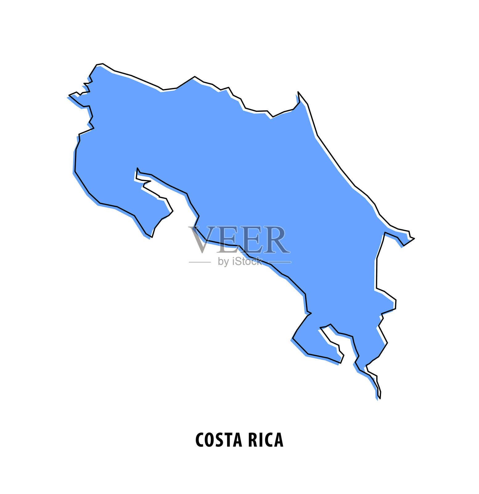哥斯达黎加 - 蓝色草图地图。风格化简单轮廓地图，图标。插画图片素材