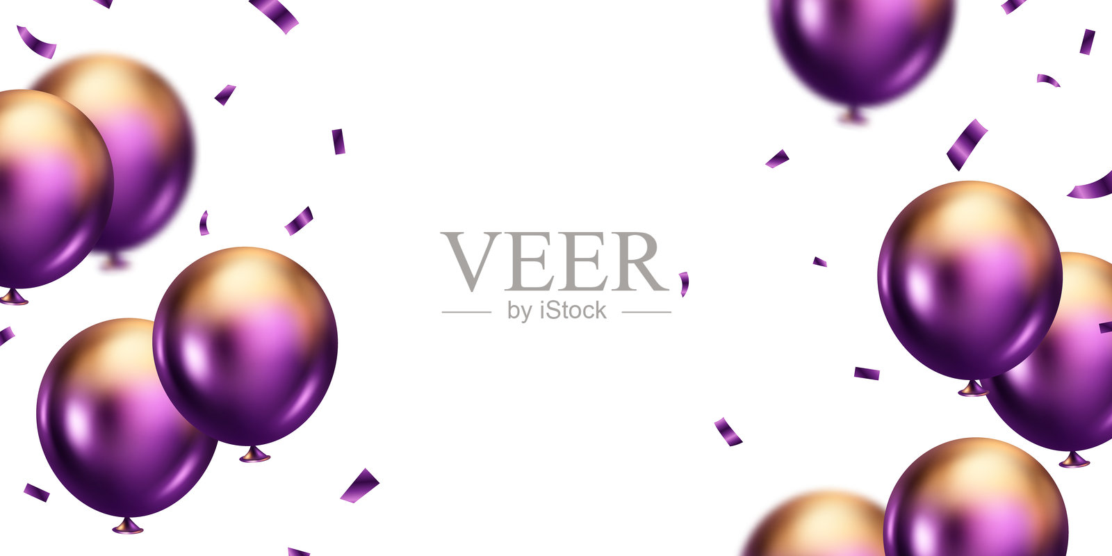 紫色3D气球的横幅模板矢量背景设计，美丽插图插画图片素材
