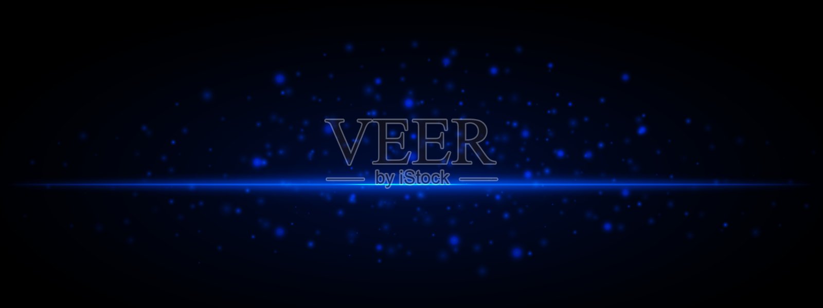 在黑色背景上孤立的水平蓝光效果。带有明亮发光线条和闪烁粒子的霓虹条纹。抽象光线。矢量插图。插画图片素材