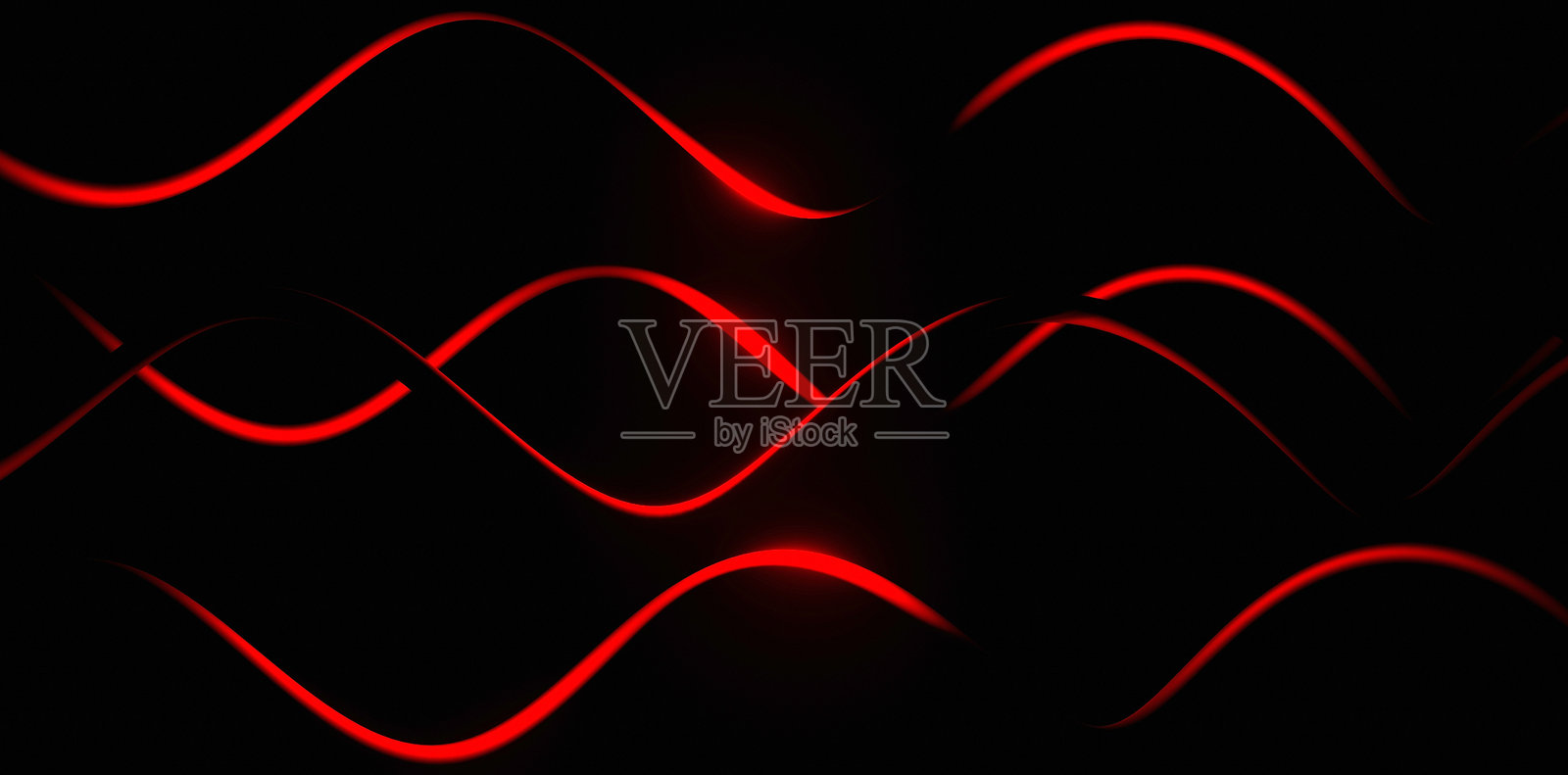 黑色背景上的红色霓虹波形3D插图照片摄影图片