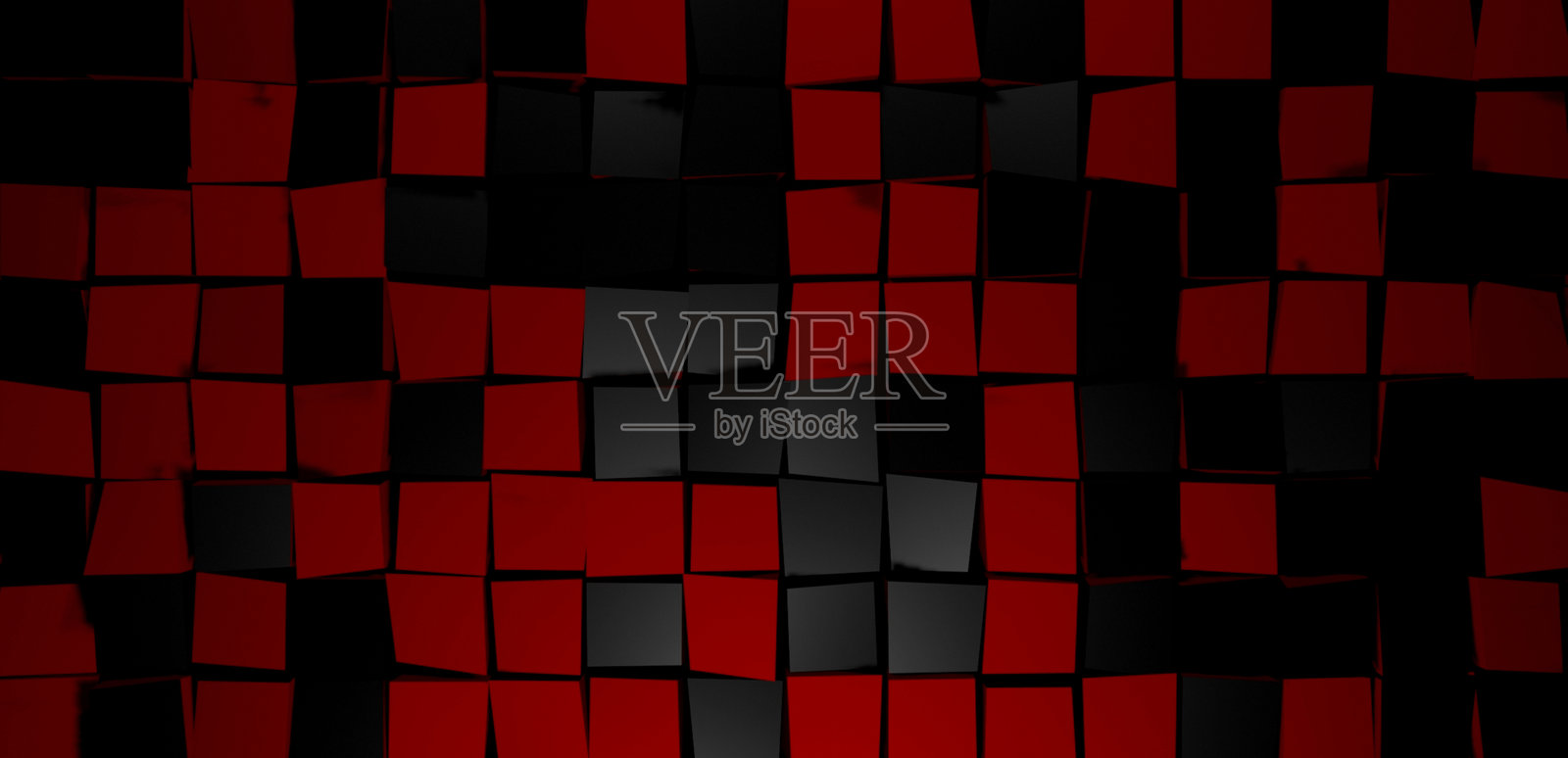 抽象数字艺术的3D插图：红色和黑色的像素化图案照片摄影图片