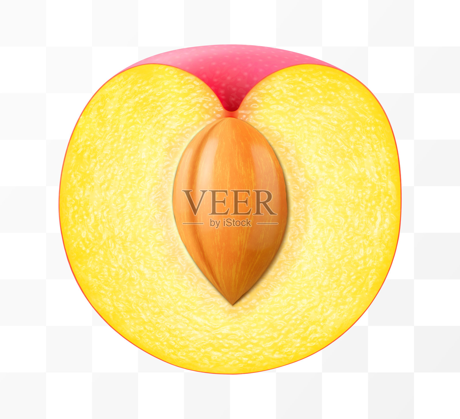 半个多汁的李子，带有果核，孤立在透明背景上。圆形红色水果，梅干，红色果酱天然浆果，黑葡萄，枣，新鲜有机食品。逼真的三维插图。插画图片素材