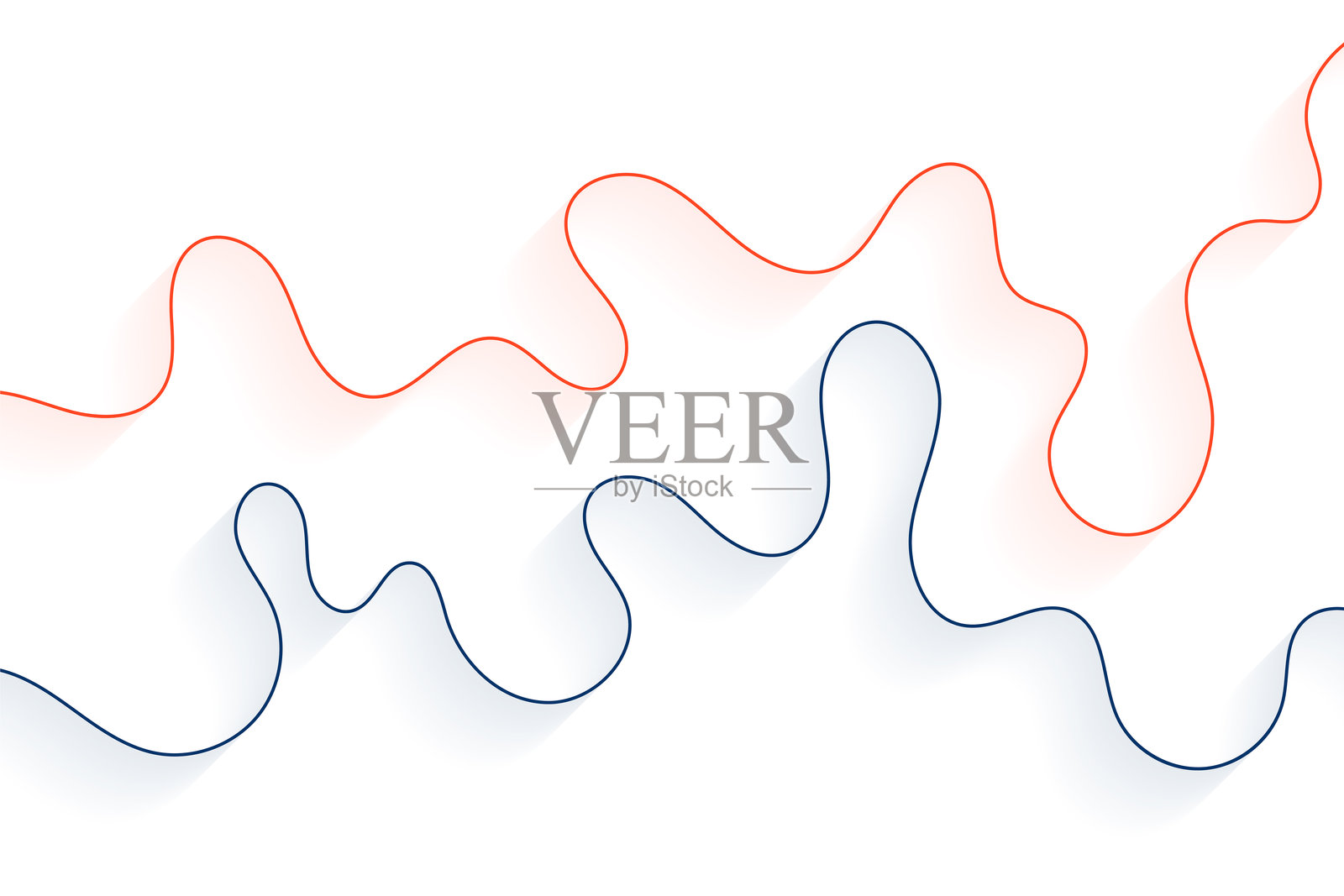 白色背景上的蓝色和红色波浪曲线图案插画图片素材