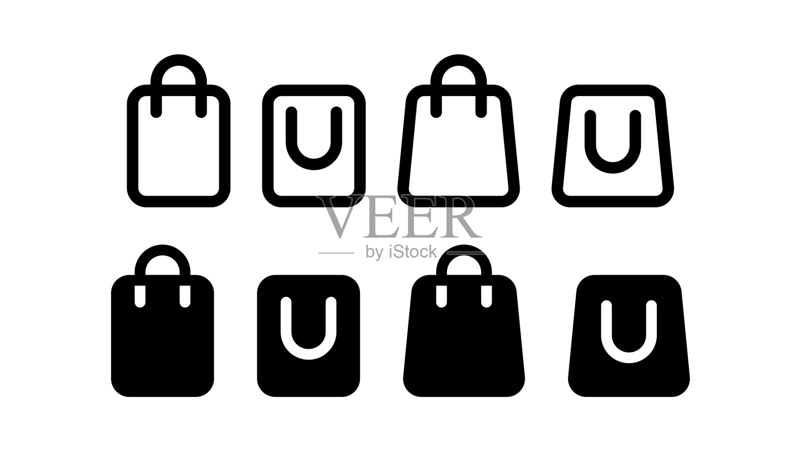 购物袋图标集。可编辑的线条。矢量插图设计。插画图片素材