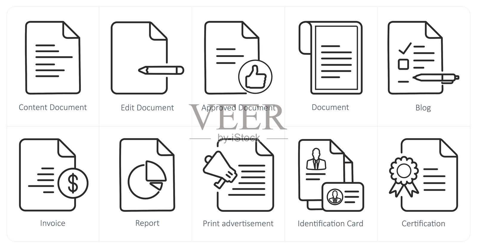 一组10个网页营销图标，作为内容文档，编辑文档插画图片素材
