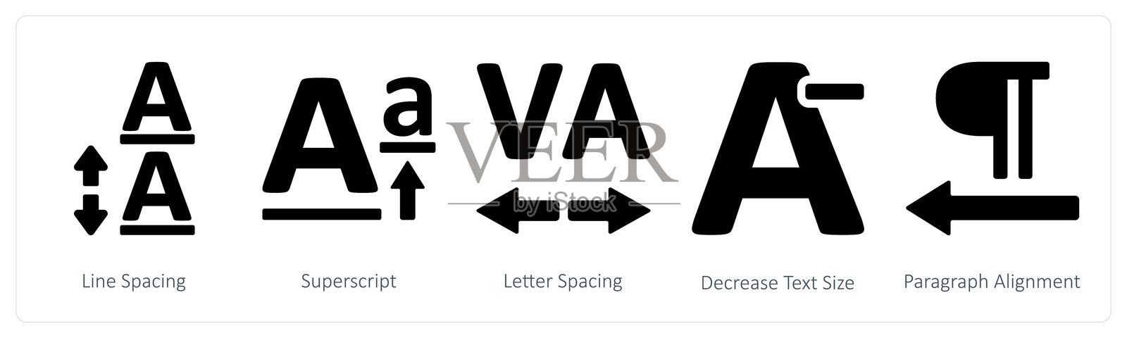 一组包含5个编辑工具图标，如行间距、上标、字母间距等插画图片素材