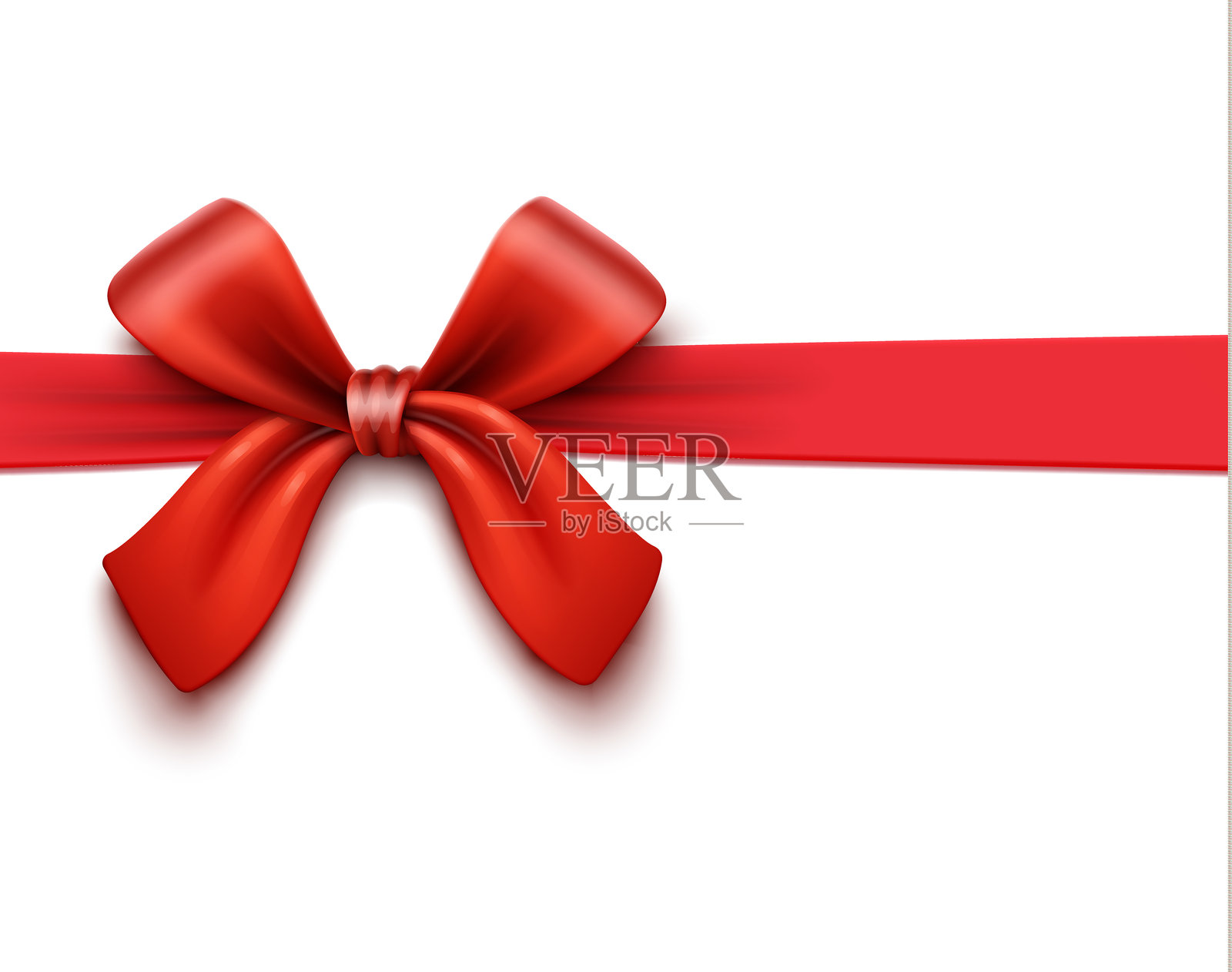 光滑的红色蝴蝶结与白色背景上的横向丝带，矢量插图插画图片素材