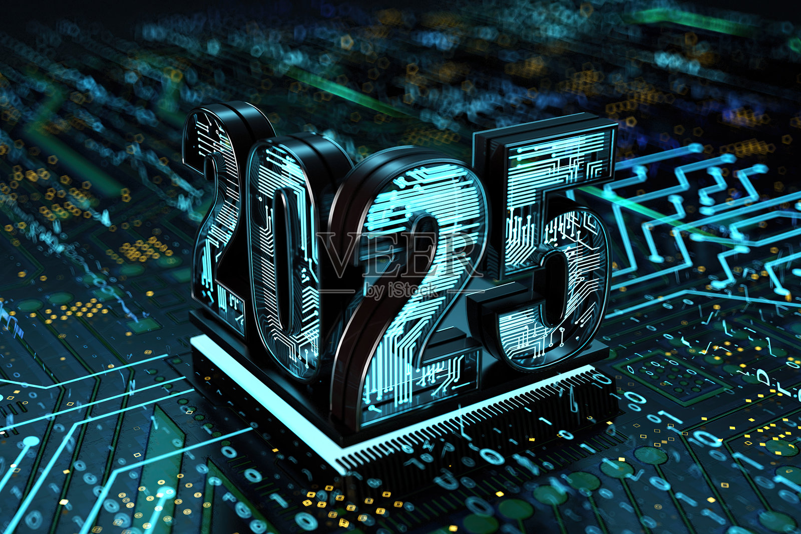 电子板微芯片上的2025发光显示照片摄影图片