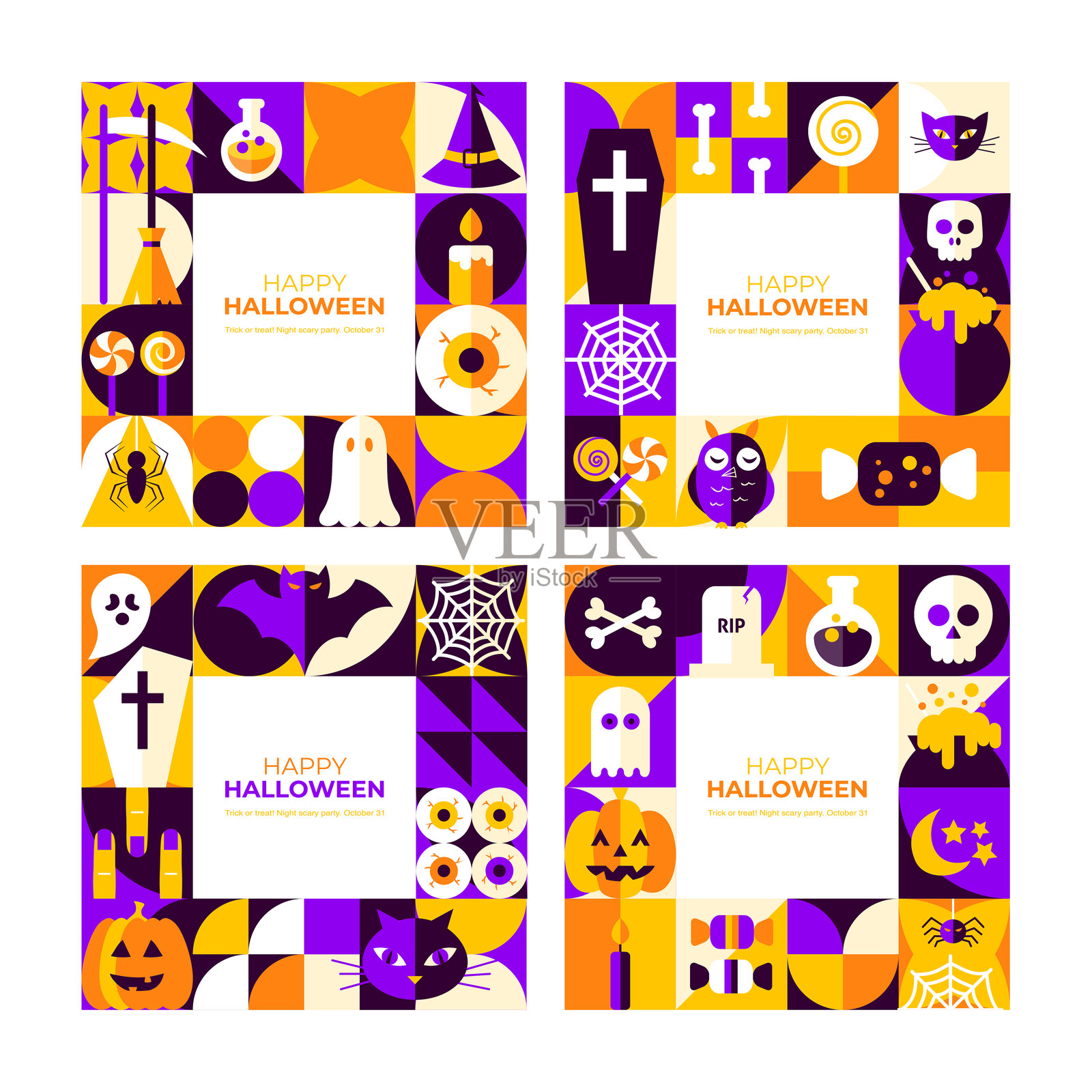 方形快乐万圣节概念插画图片素材