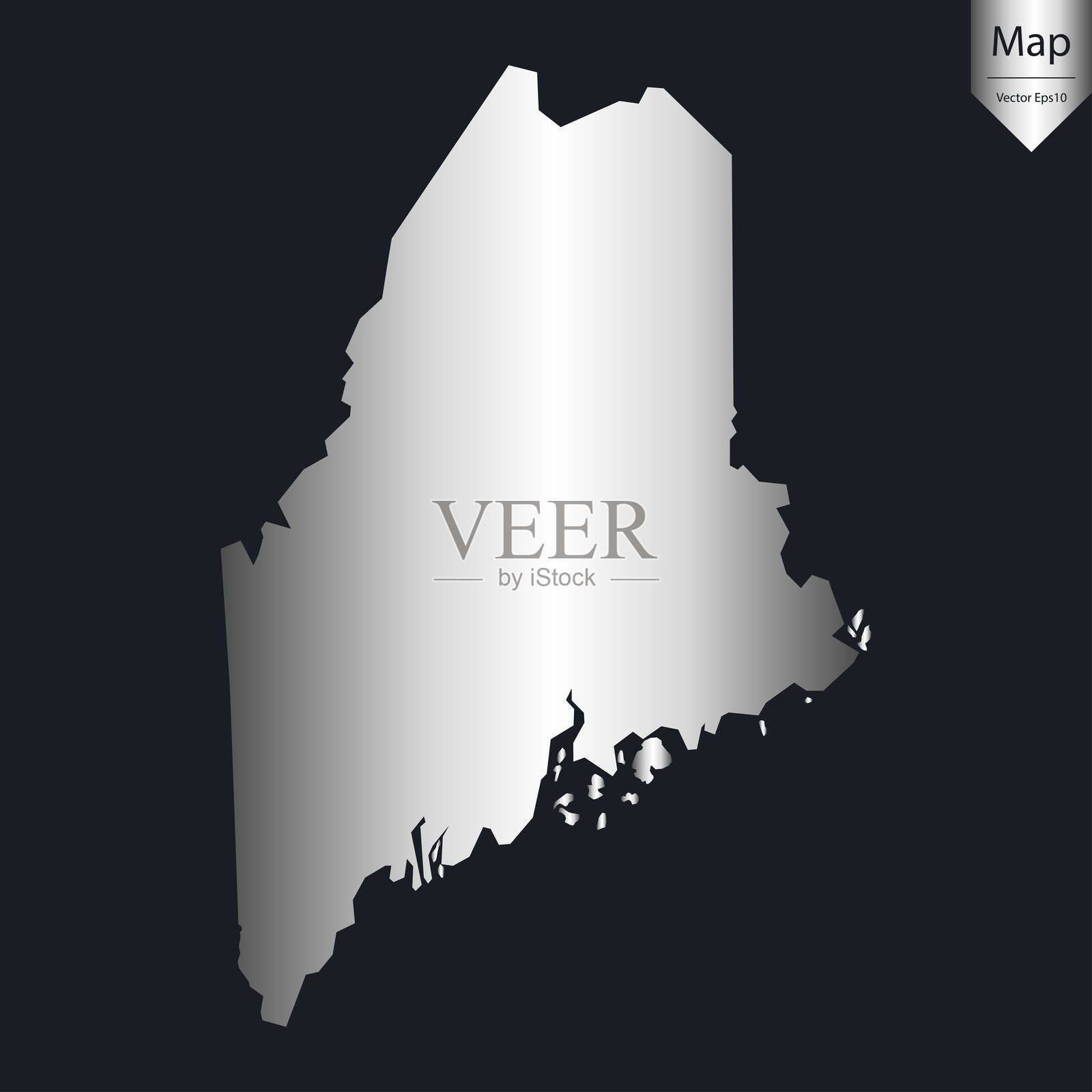 抽象 - 详细的缅因州银色地图。插画图片素材