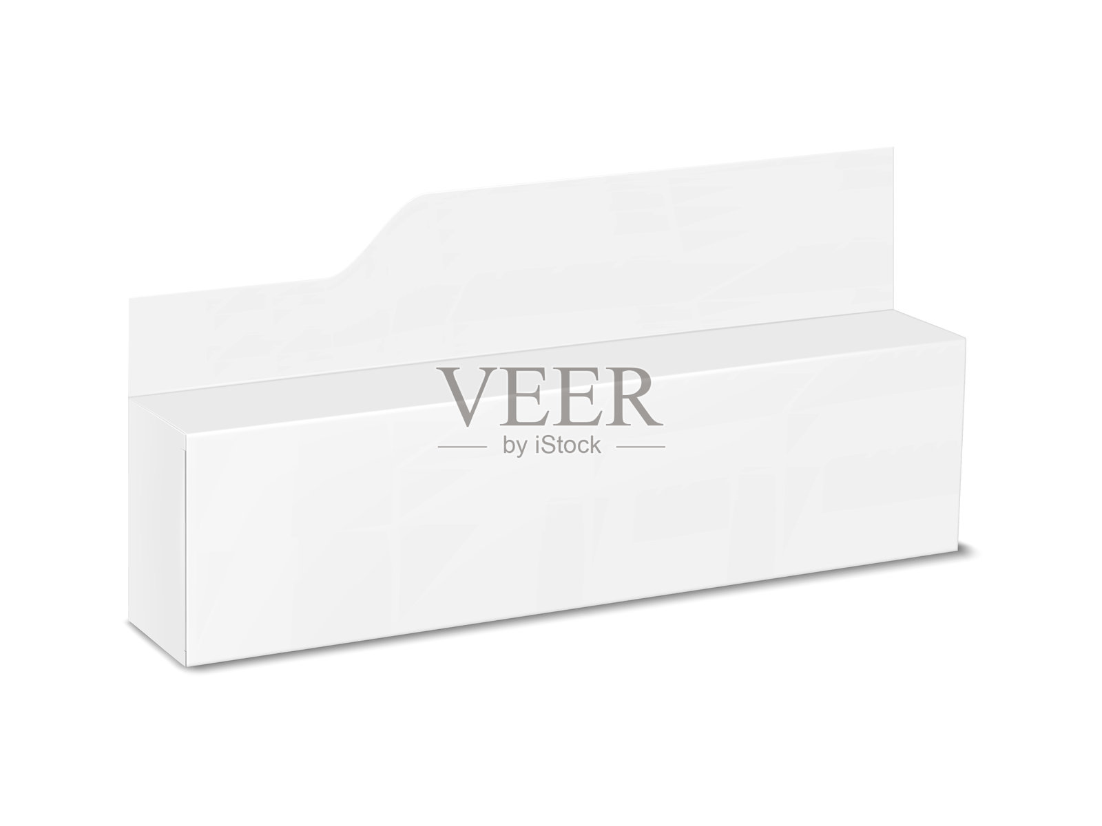 白色空白长纸板盒，带标签头卡。逼真的3D矢量模型。隔离的纸箱用于软管包装。模型。纸箱包装。设计模板。插画图片素材