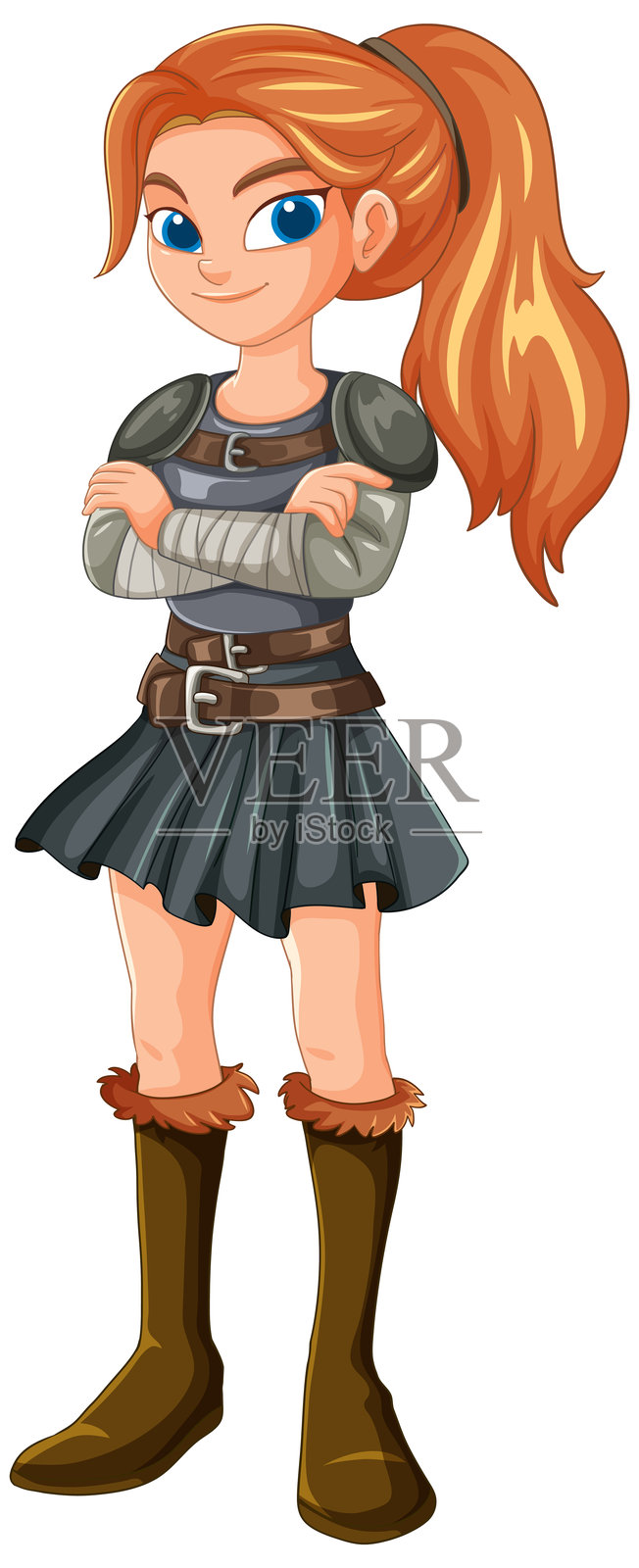 穿着盔甲和靴子的动画战士女孩插画图片素材