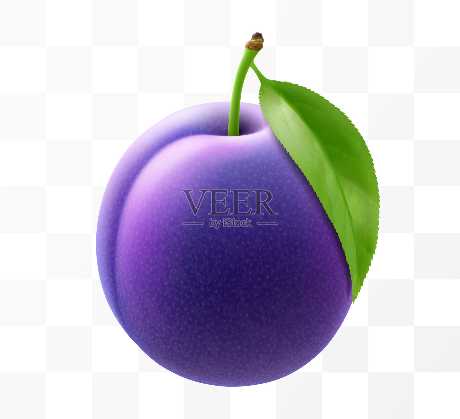 鲜美甜蜜的梅子，孤立在透明背景上。紫色梅子，干梅，天然浆果，枣，新鲜有机食品。逼真的三维插图。插画图片素材