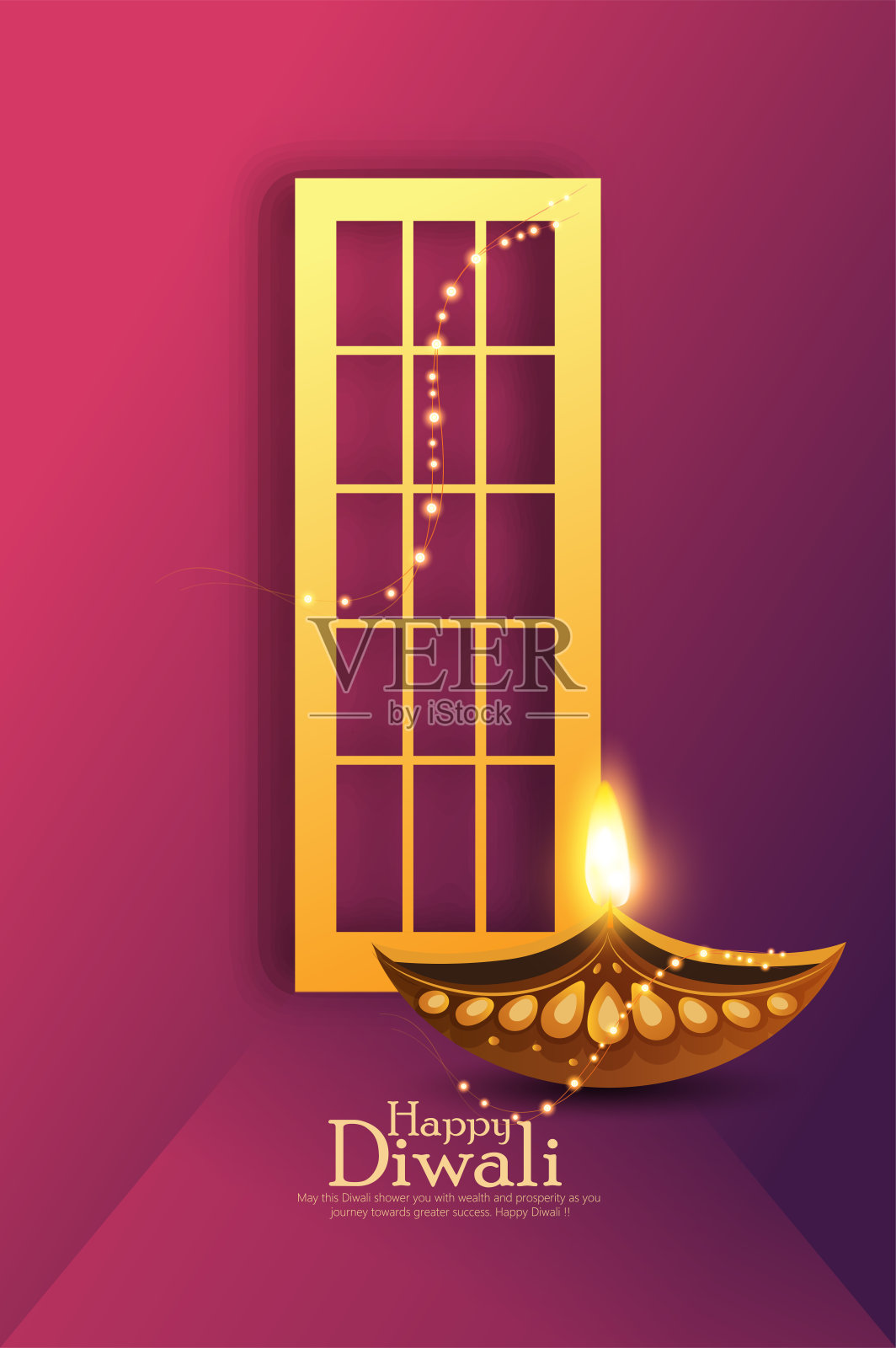 带有点亮的油灯的快乐排灯节贺卡插画图片素材