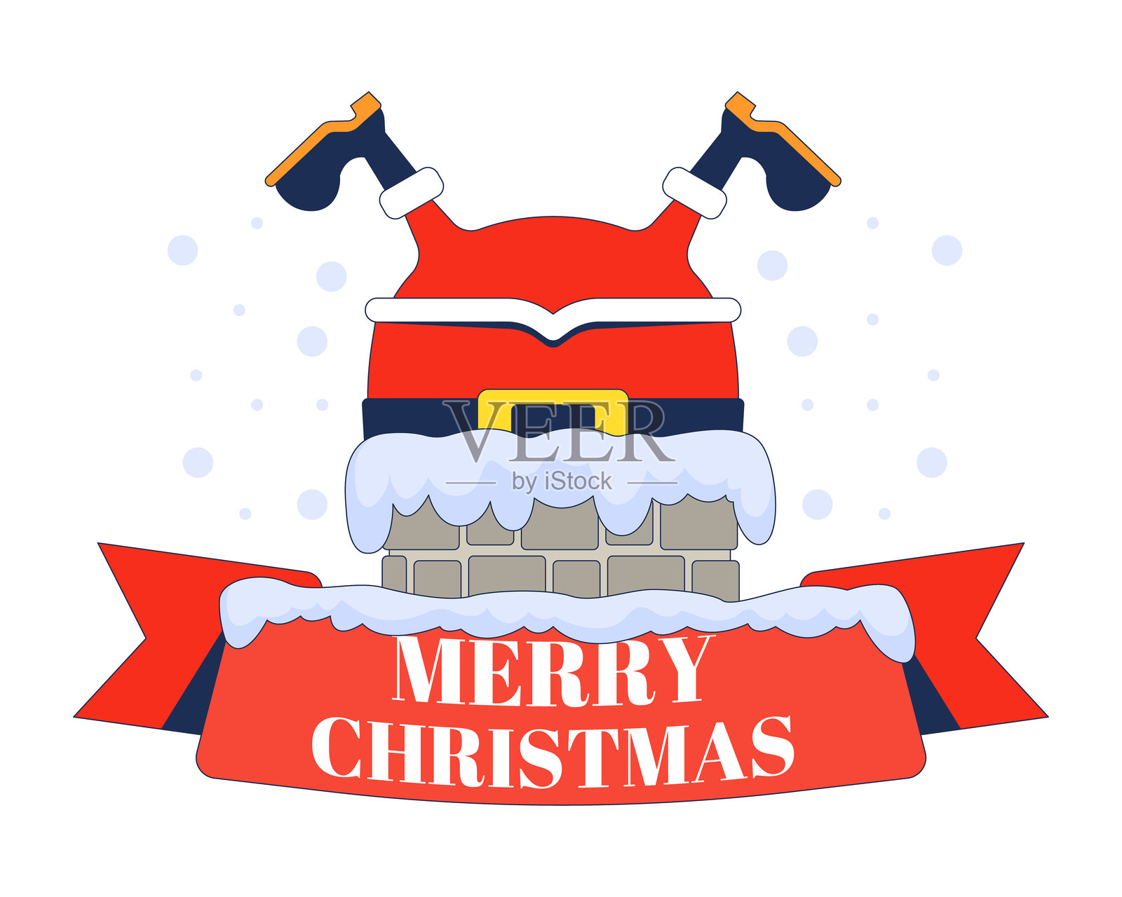 圣诞老人倒挂在烟囱里祝您圣诞快乐2D插画概念插画图片素材