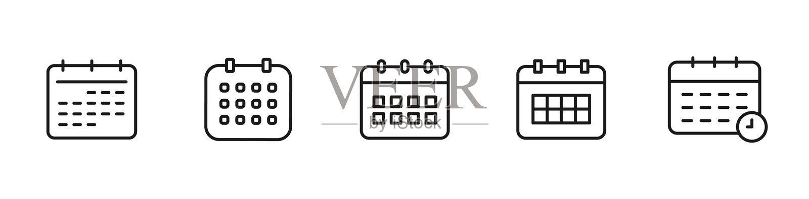 日历图标集。时间图标。日程符号。提醒日期。可编辑的线条。矢量插图。插画图片素材