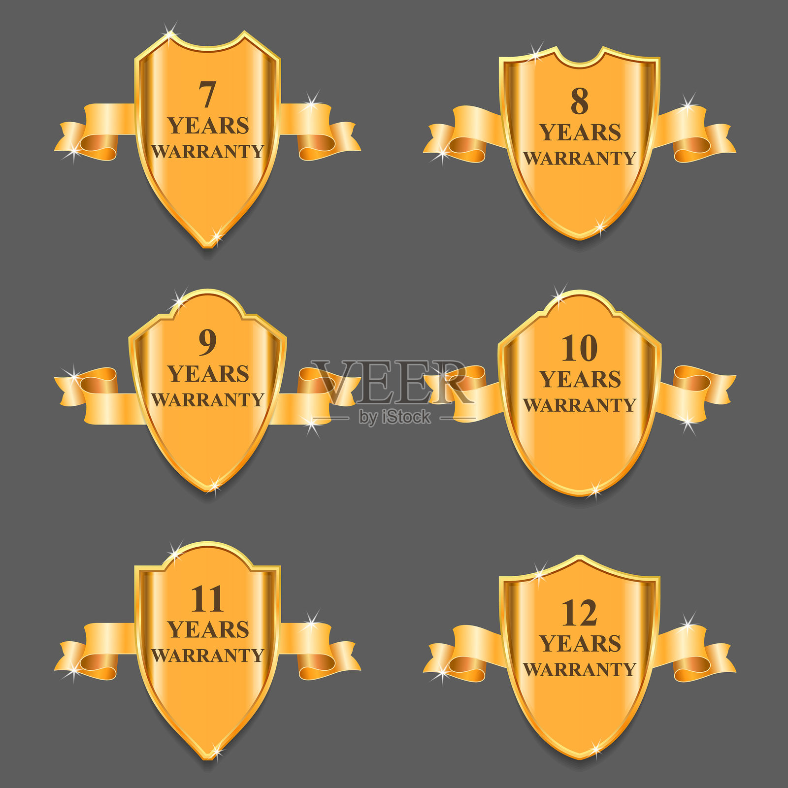 带有保修带的金色盾牌矢量图集插画图片素材