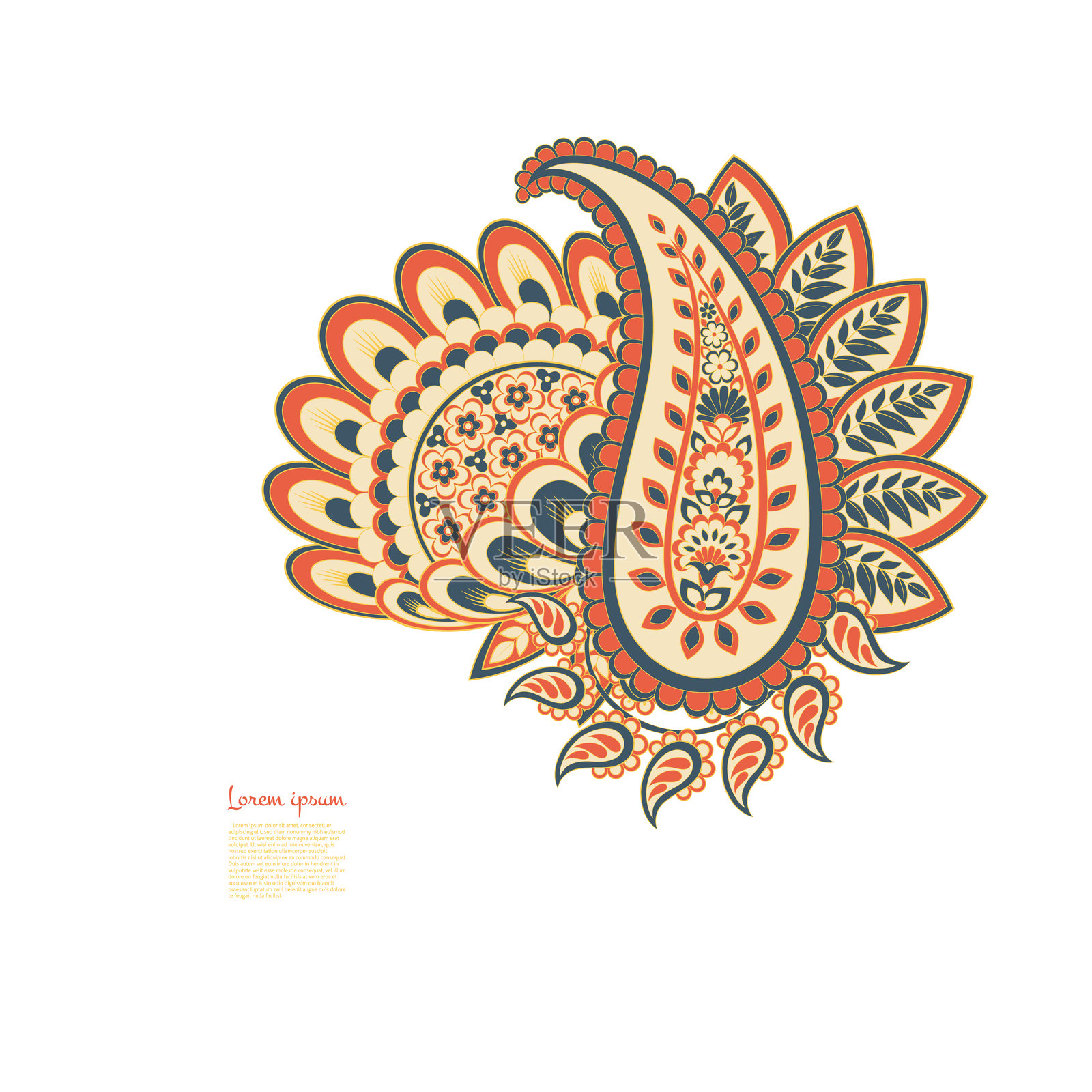 大马士革花卉佩斯利孤立矢量图案插画图片素材