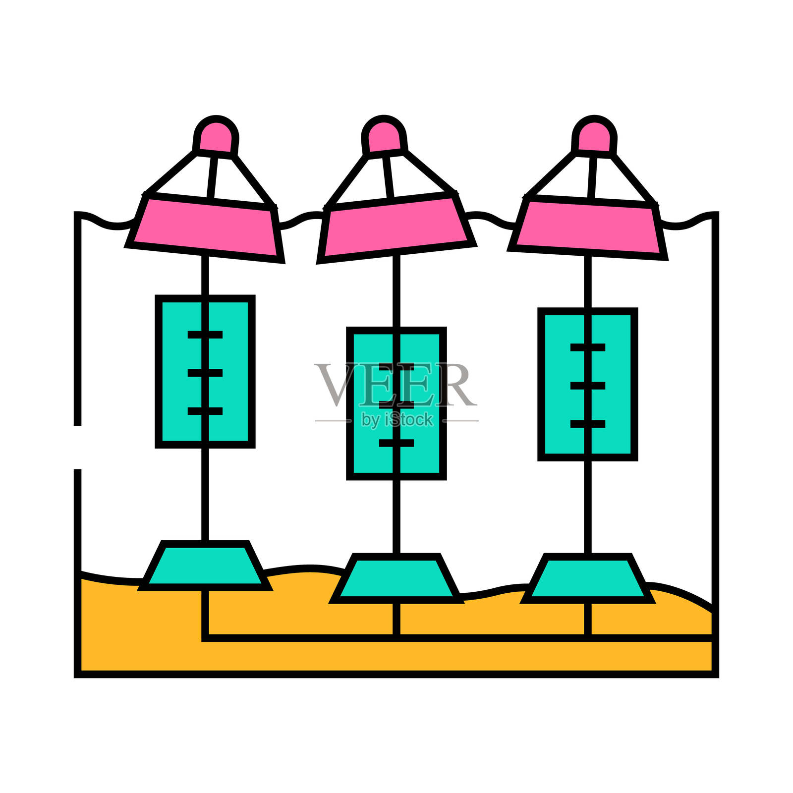 潮汐能发电场图标彩色插图插画图片素材