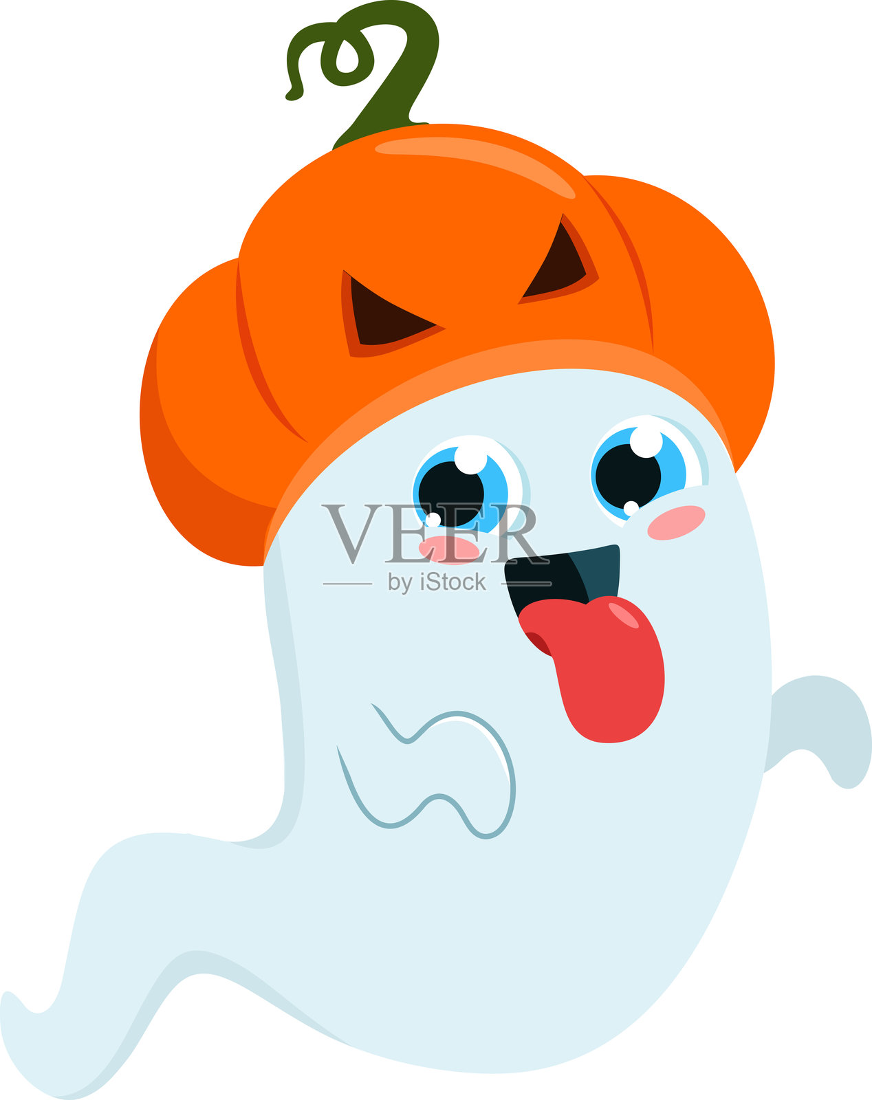 可爱的万圣节鬼魂卡通角色，戴着南瓜帽插画图片素材