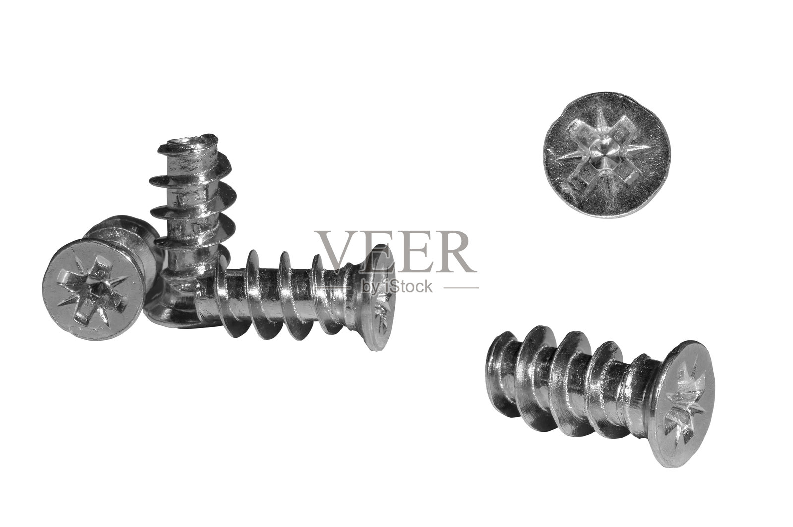 特写镜头展示了带有沉头的欧元螺丝，展现其精致的设计和金属光泽，适合各种建筑项目。照片摄影图片