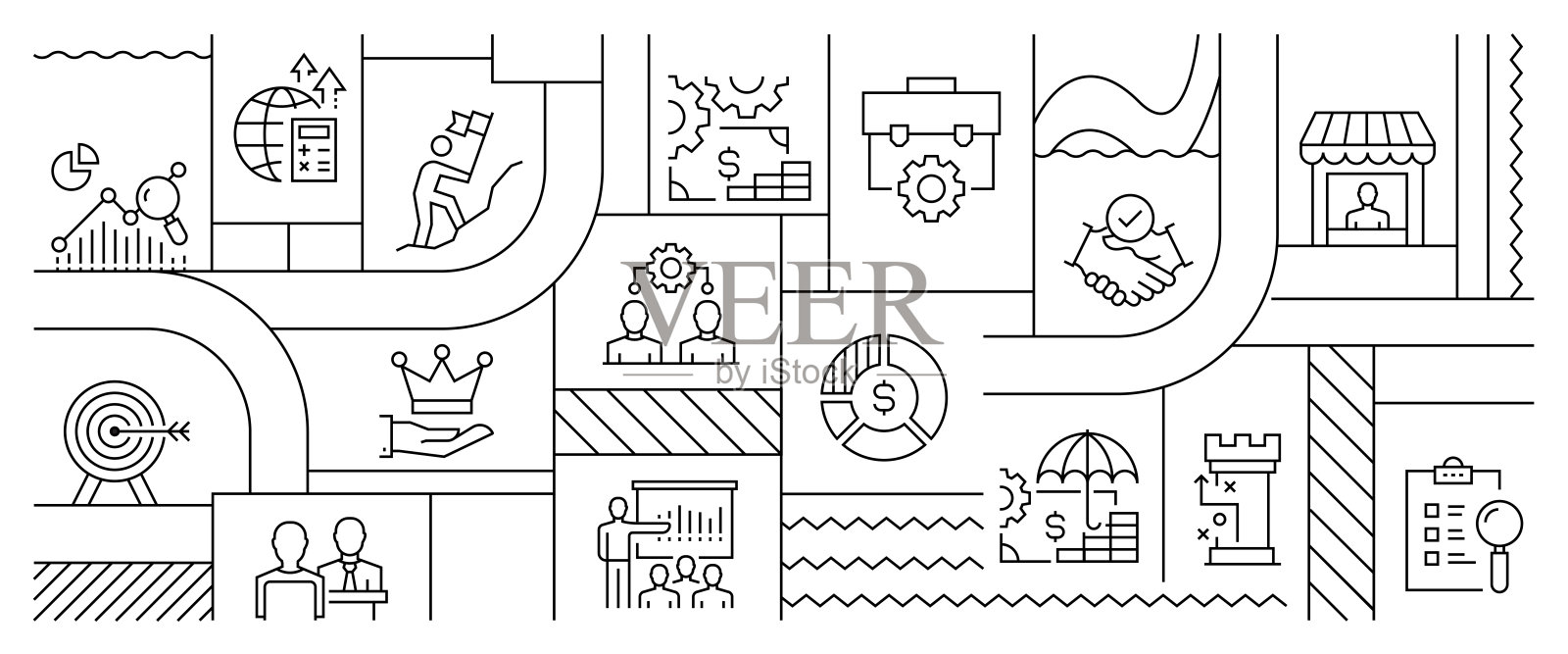 与商业管理相关的网页横幅设计、标题、宣传册、年度报告和书籍封面插画图片素材