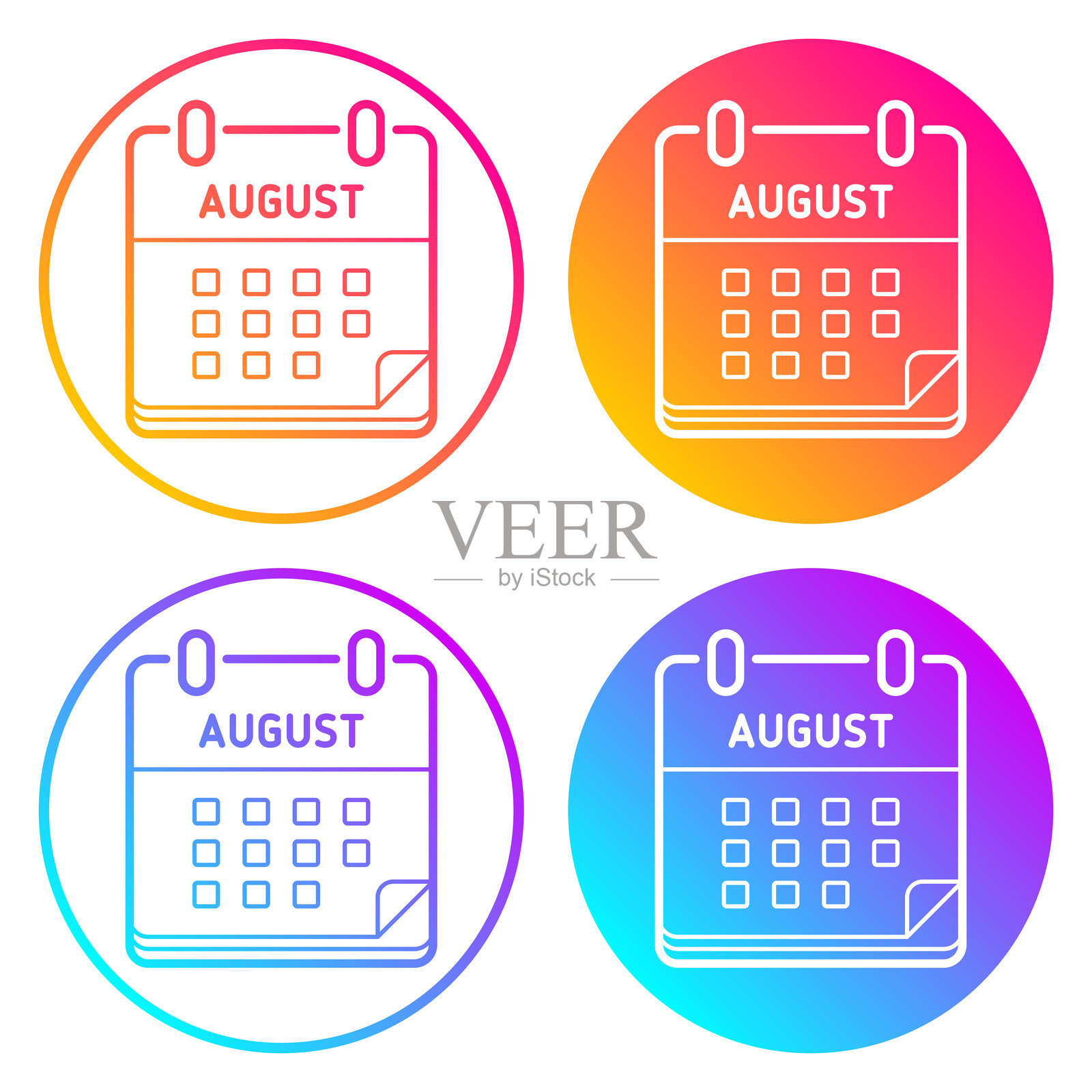 八月日历。带有渐变色的圆形图标插画图片素材
