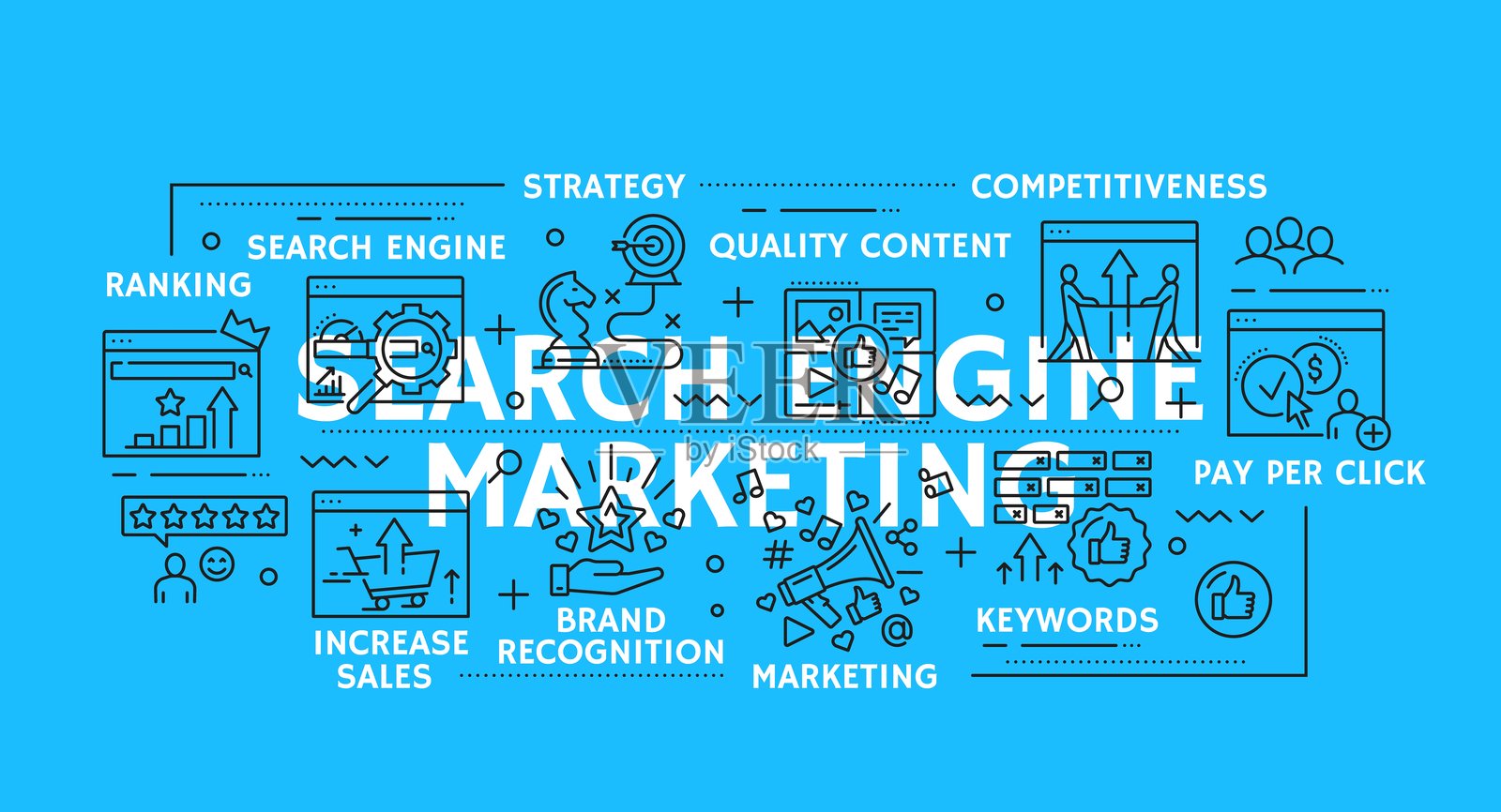 搜索引擎营销线性矢量图标集插画图片素材
