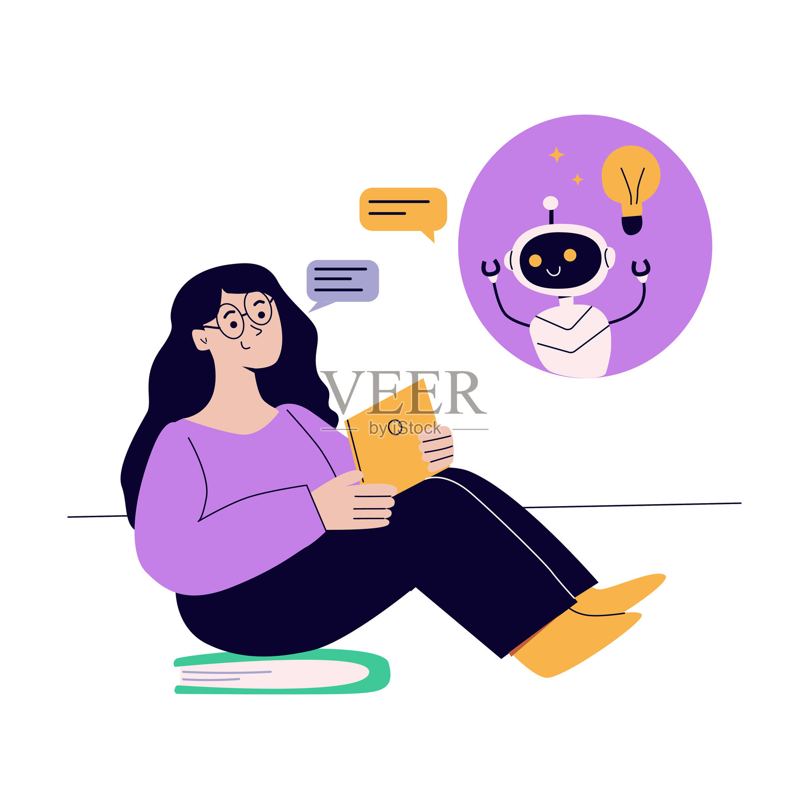 人工智能概念与人。扁平矢量插图插画图片素材