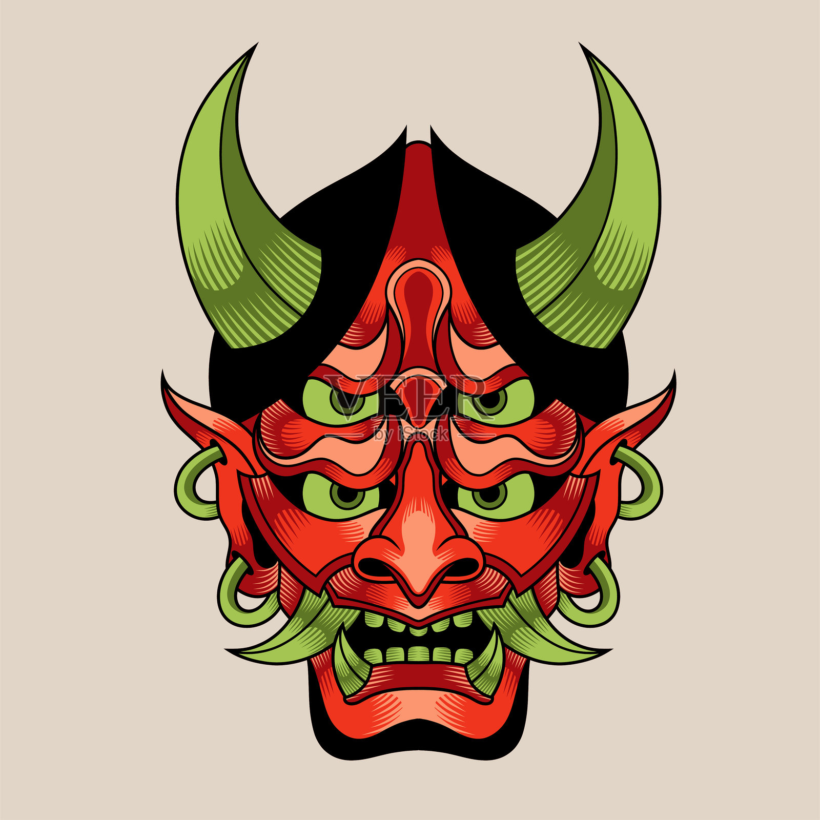 手绘的日本鬼面传统纹身插画图片素材