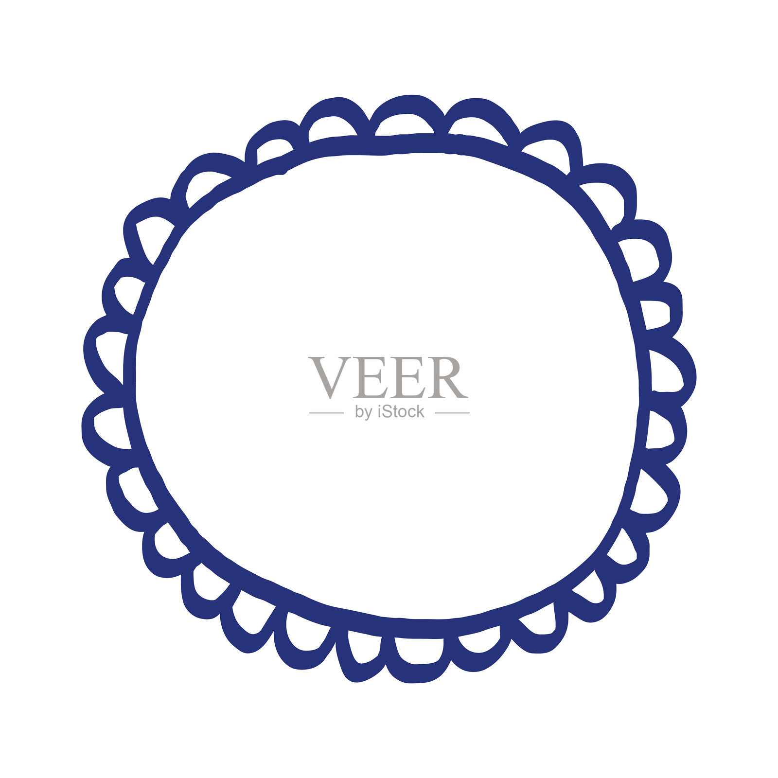 花卉框架。花朵素描。手绘矢量插图。蓝色钢笔或马克笔绘画。原始儿童画。插画图片素材