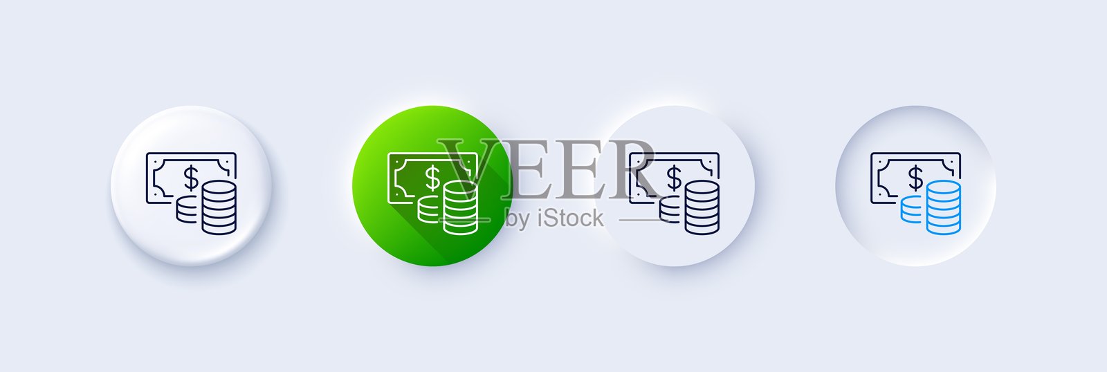 硬币和纸币线条图标。现金标志。线条图标。矢量图。插画图片素材