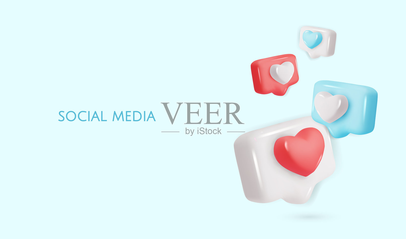 3D矢量图标消息对话按钮，带有心形。设计的真实元素。白色背景上的孤立对象。插画图片素材