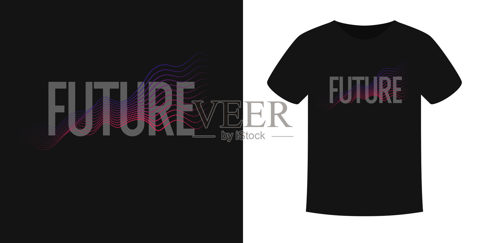 衣服上的图案。用于在衣服上放置插图的模板。文字是“未来”。插画图片素材