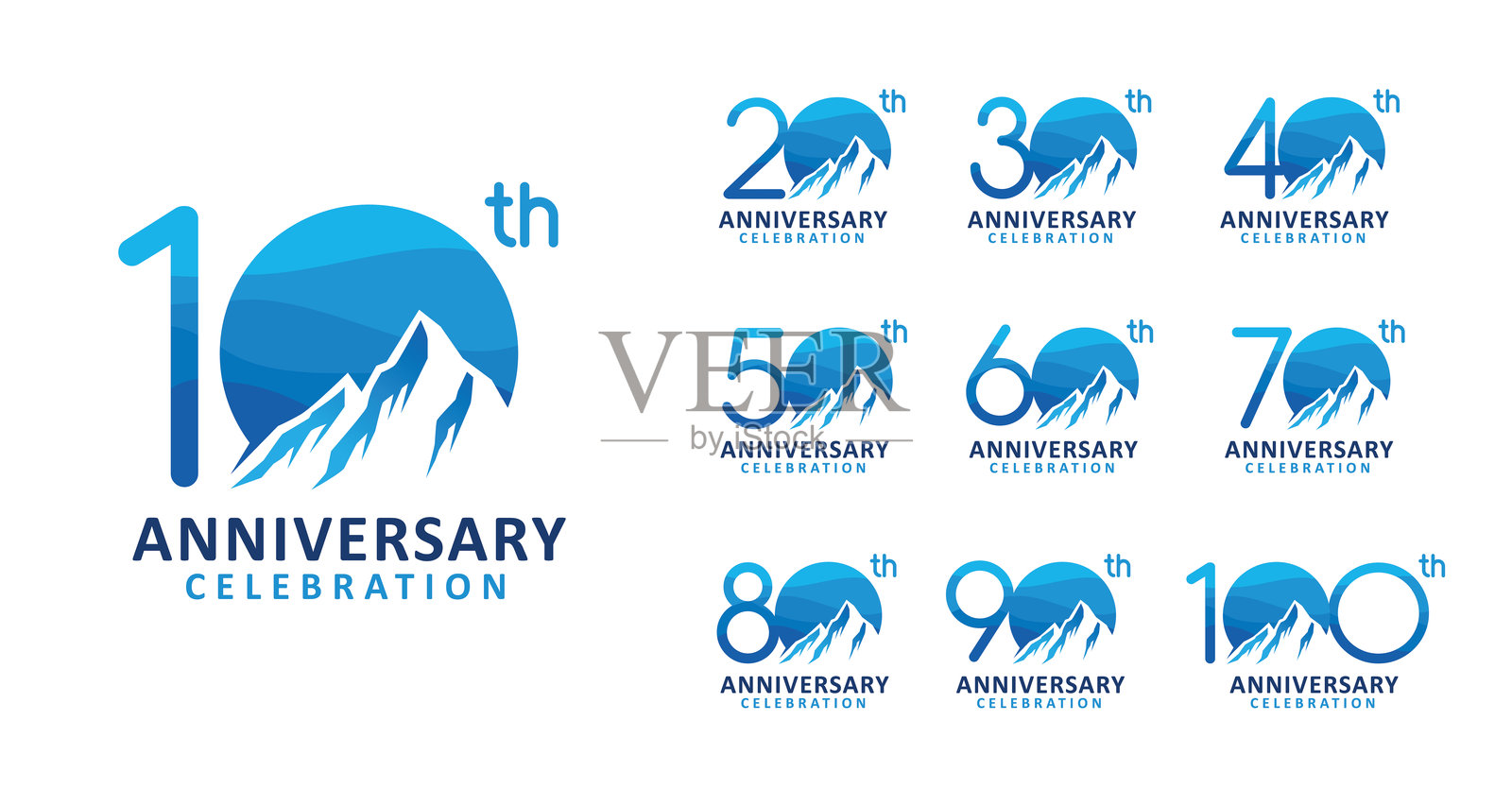 周年纪念设计的山脉数字组合插画图片素材
