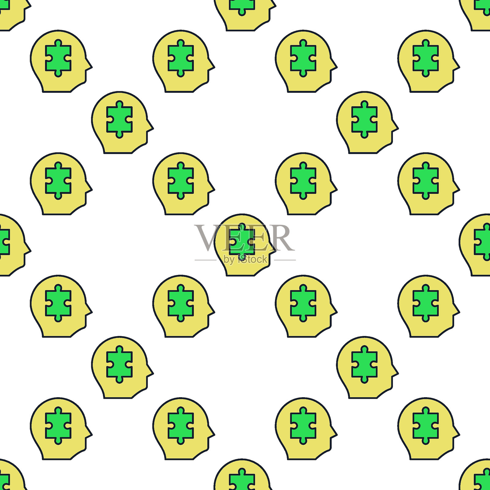 人头内的绿色拼图矢量拼图彩色无缝图案插画图片素材